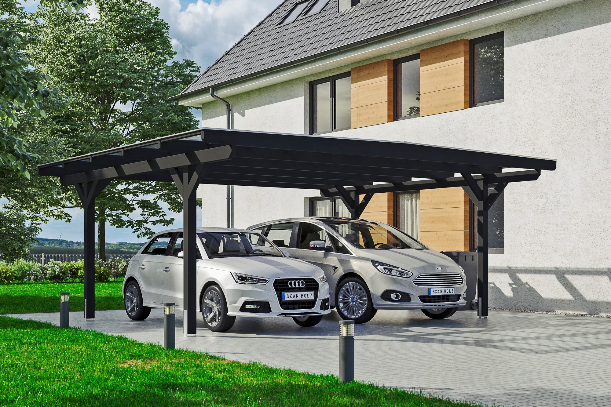 Skanholz Doppelcarport »Odenwald«, Holz, 546 cm, Anthrazit