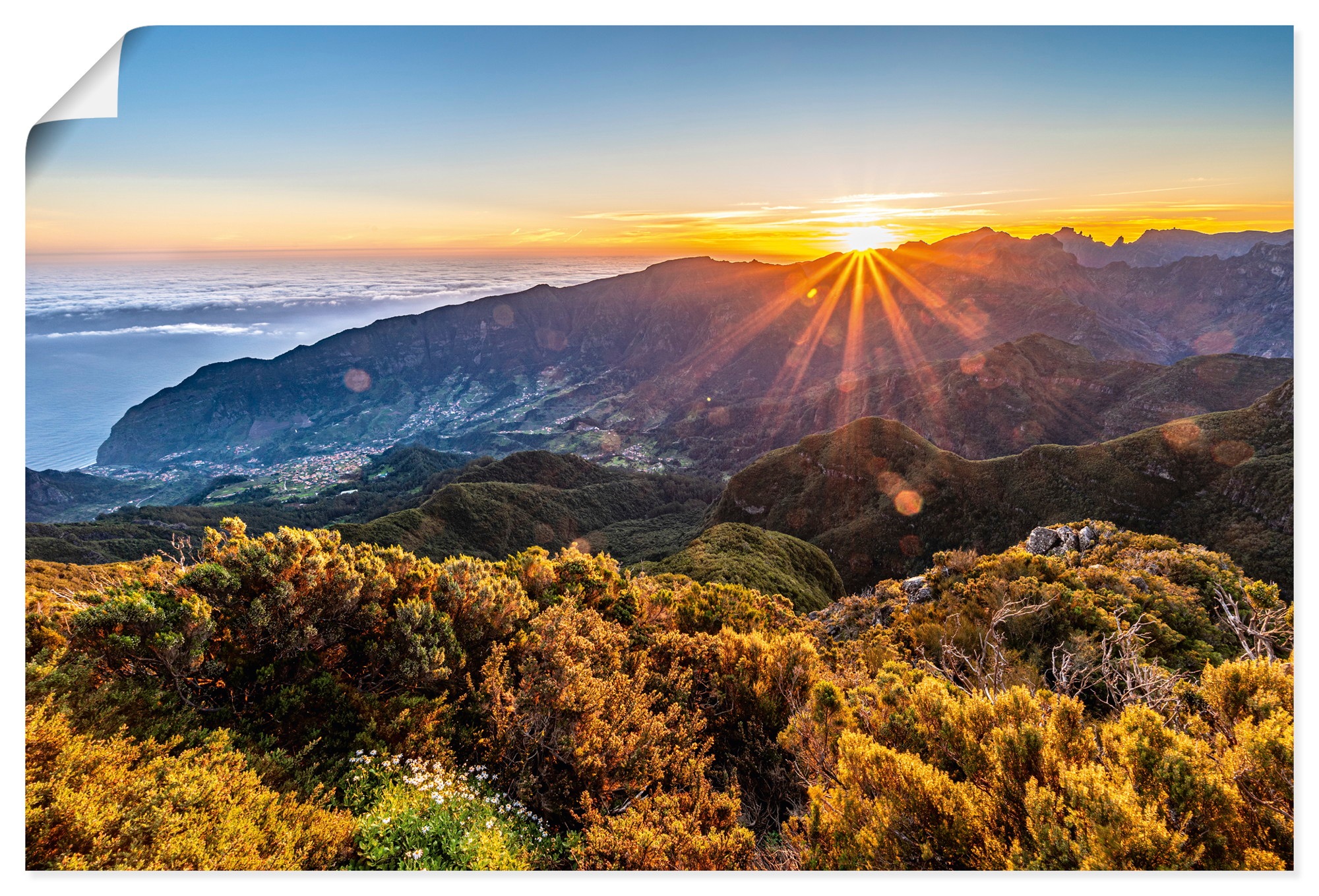 Wandbild ARTLANDfarbe bild(er): orange, Wohnzimmer, Bilder, "Sonnenaufgang über Madeira Bica da Cana", als Alubild, Leinwandbild, Poster,