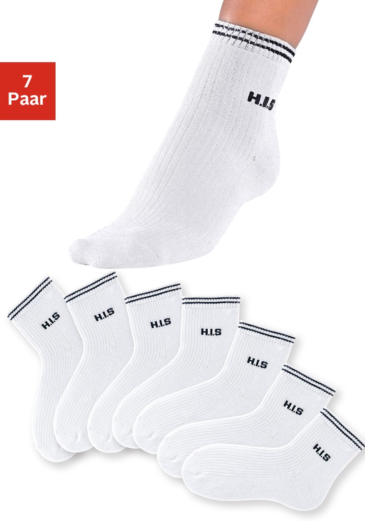 H.I.S Kurzsocken "Damen Vollfrottee Socken mit Rippstruktur" Packung, 7 Stk. tlg. atmungsaktive Baumwolle
