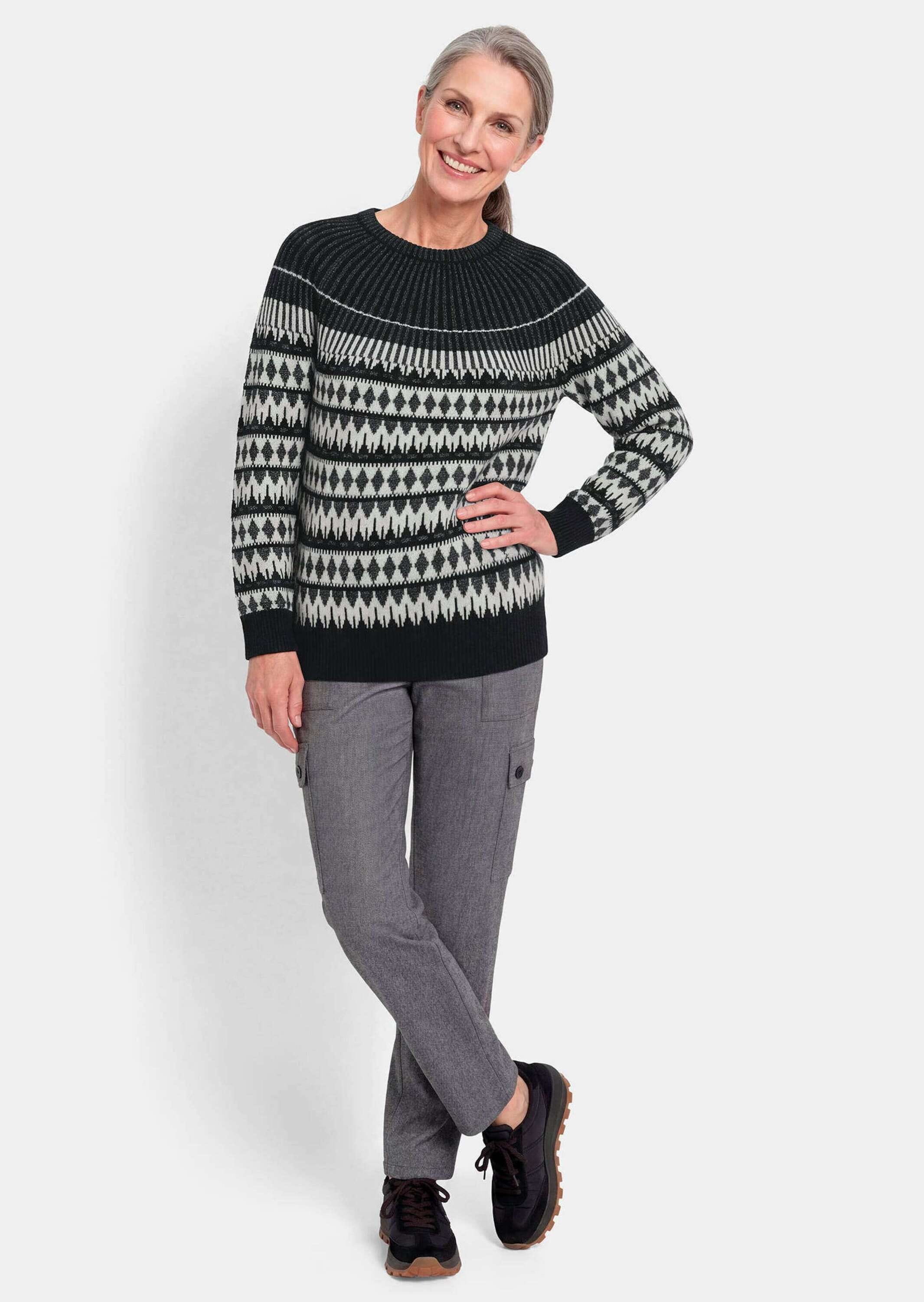 GOLDNER Rundhalspullover »Norwegerpullover mit Raglanärmeln« mit Glitzergarn am Ausschnitt