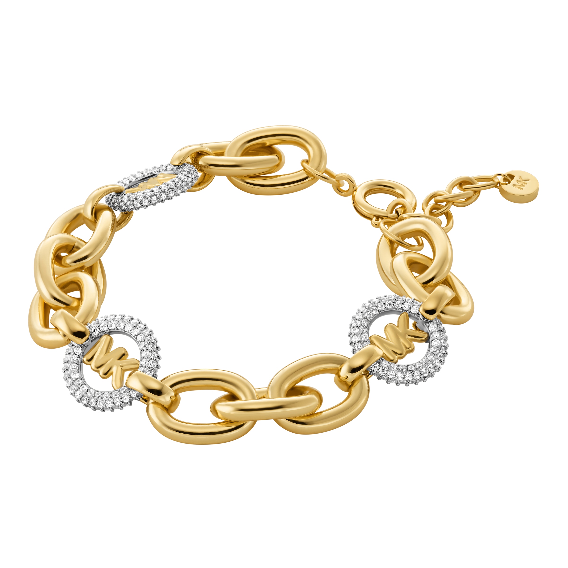 Armband MICHAEL KORS "Schmuck Geschenk Metall Armkette PREMIUM", gold (gelbgoldfarben, metallfarben, kristallweiß, kristallweiß), Armbänder, Damen, 20cm, Metall, Armband, mit Zirkonia (synth.) 6