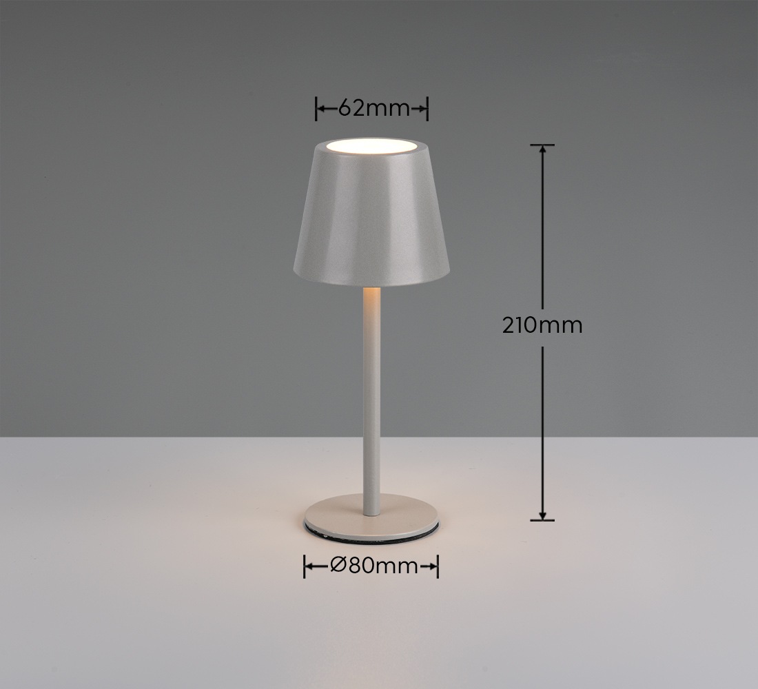 REALITY Leuchten LED Tischleuchte »DIAZ, Outdoor Akku Tischlampe Höhe 21 cm Ø 8,5 cm, IP44, Touchdimmer«, 1 flammig, Leuchtmittel LED-Board | LED fest integriert, CCT Lichtfarbe einstellbar 2700-6500K, 160 Lumen, 1,6W, USB Anschluss