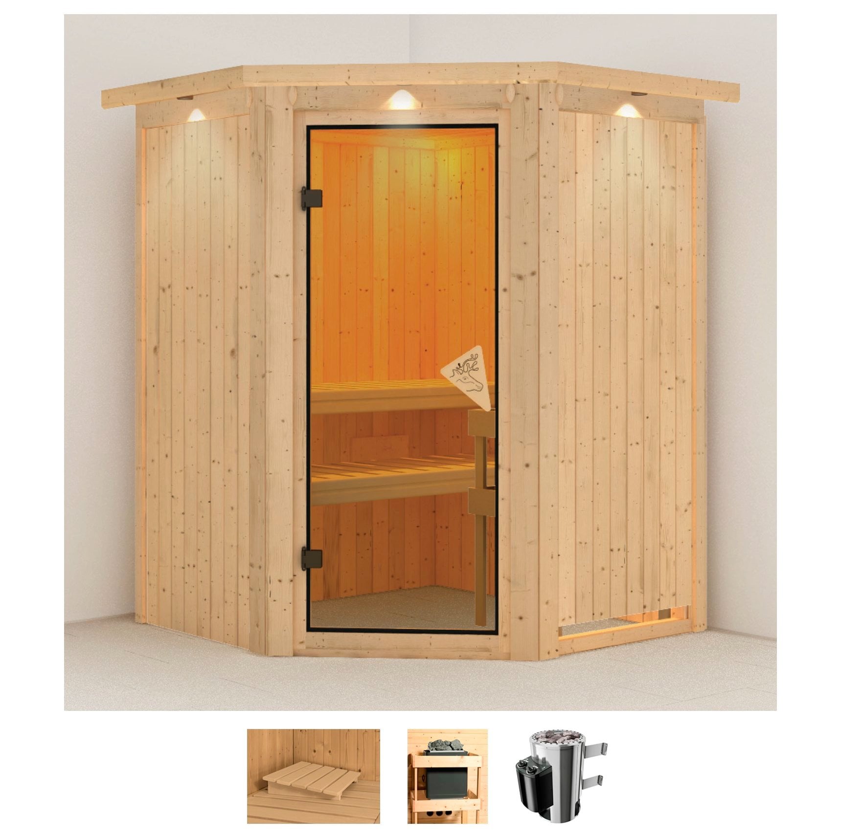Karibu Sauna "Nanna" Set, Ofen 3,6 kW intgr. Strg