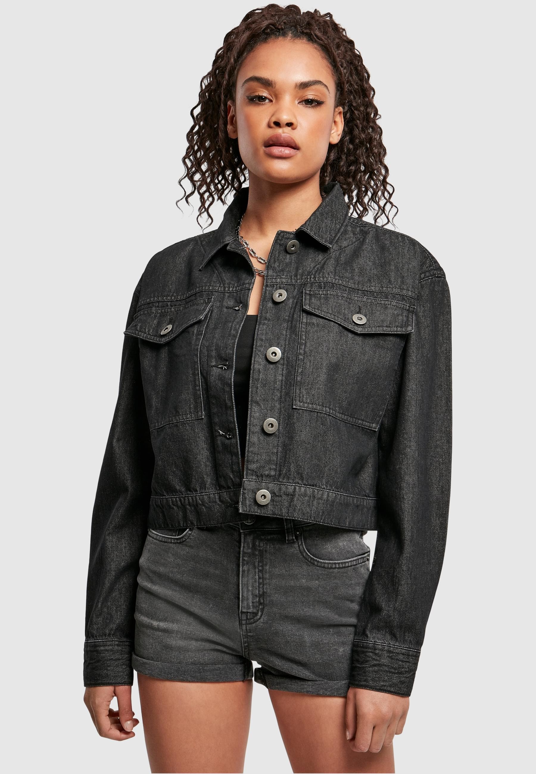 URBAN CLASSICS Allwetterjacke »Urban Classics Damen Ladies Short Oversized Denim Jacket«, (1 St.), ohne Kapuze