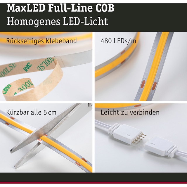 Paulmann LED-Streifen »MaxLED 500 Full-Line COB Basisset 1,5m, warmweiß10W  750lm 480LED 2700K«, 1 St.-flammig, Basisset kaufen | BAUR