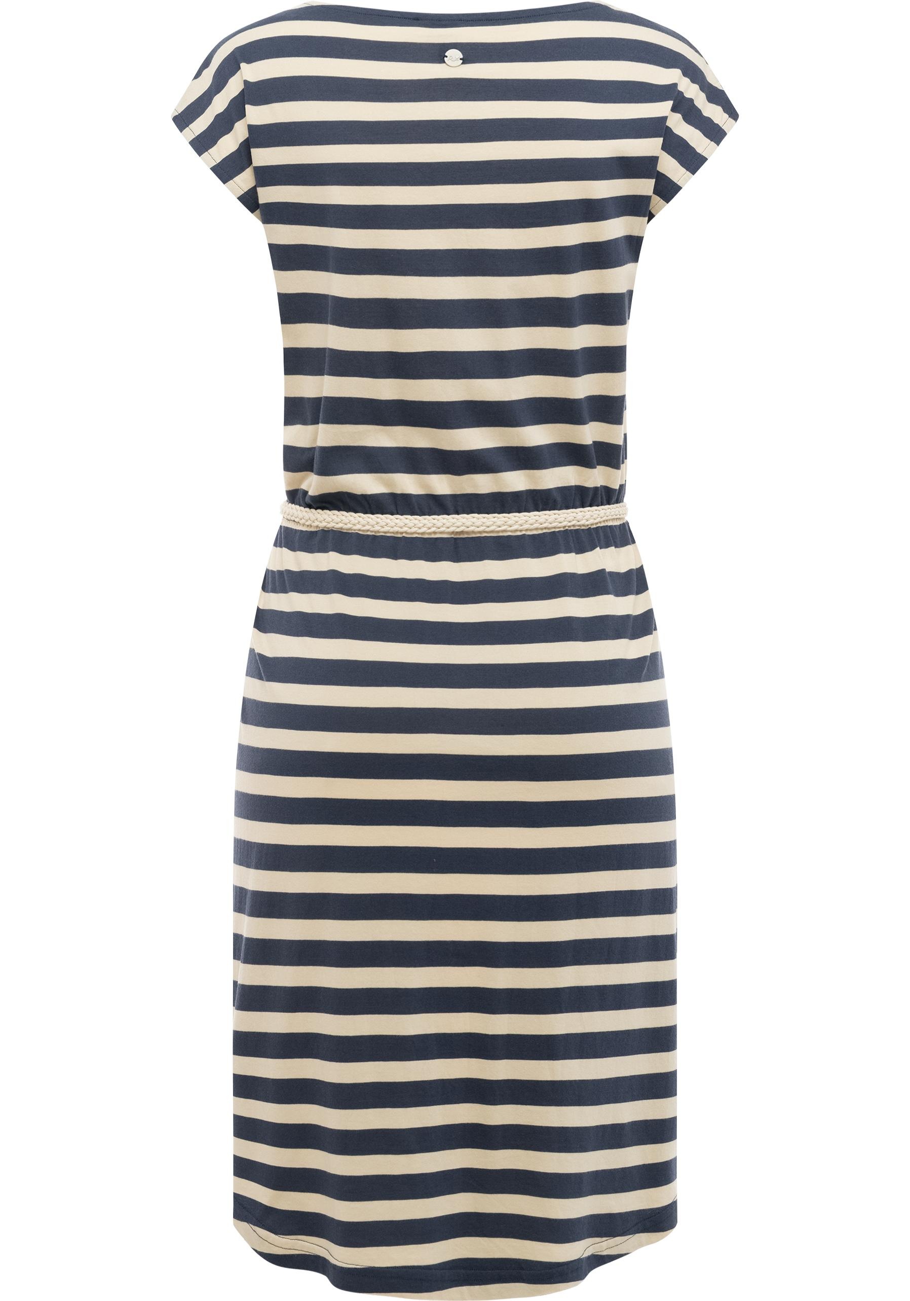 Shirtkleid RAGWEAR "Lilithe YOUMODO", Damen, Gr. XS (34), Normalgrößen, navy, Material 50% Baumwolle, 50% Modal, tailliert knieumspielend, Rundhals, Ärmel ohne Ärmelschlitz normaler Saum, Kleider Shirtkleid, Sommerkleid mit Alloverprint und Flechtgürtel 2