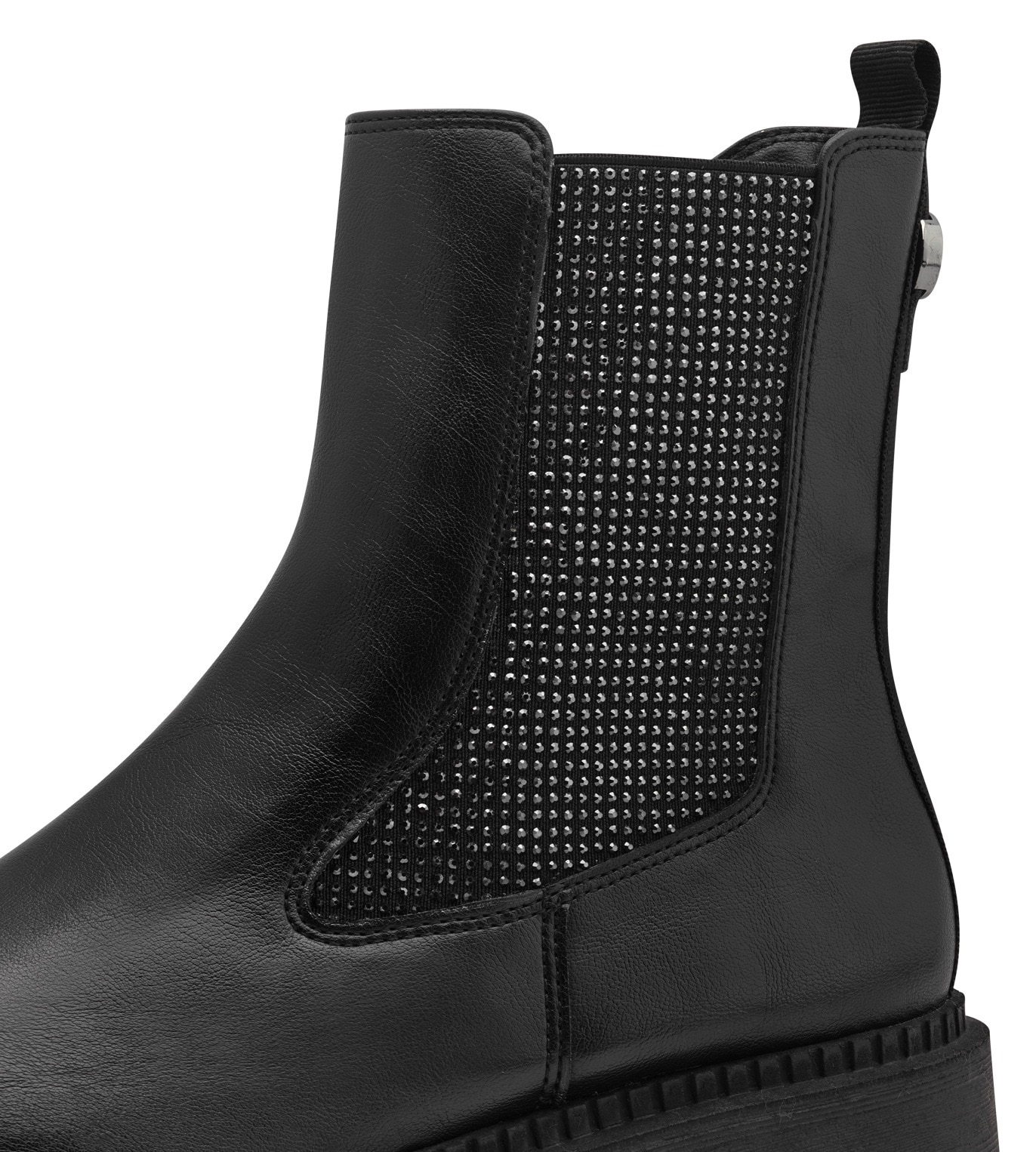 Tamaris Chelseaboots, Blockabsatz, Stiefelette mit funkelnden Strasssteinen besetzt