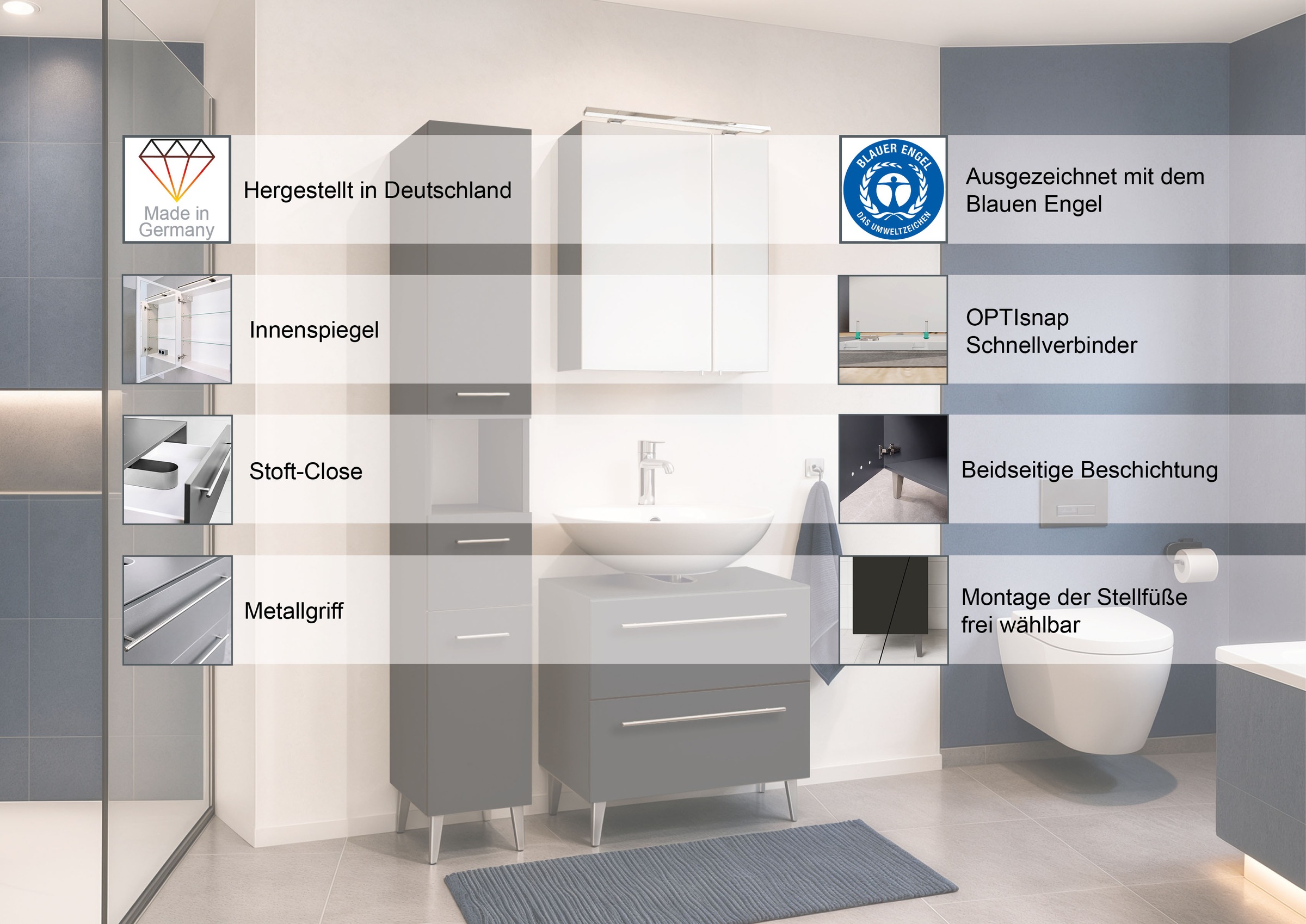 OPTIFIT Spiegelschrank »Pier« Breite 65 cm, schnelle Montage mit OPTIsnap
