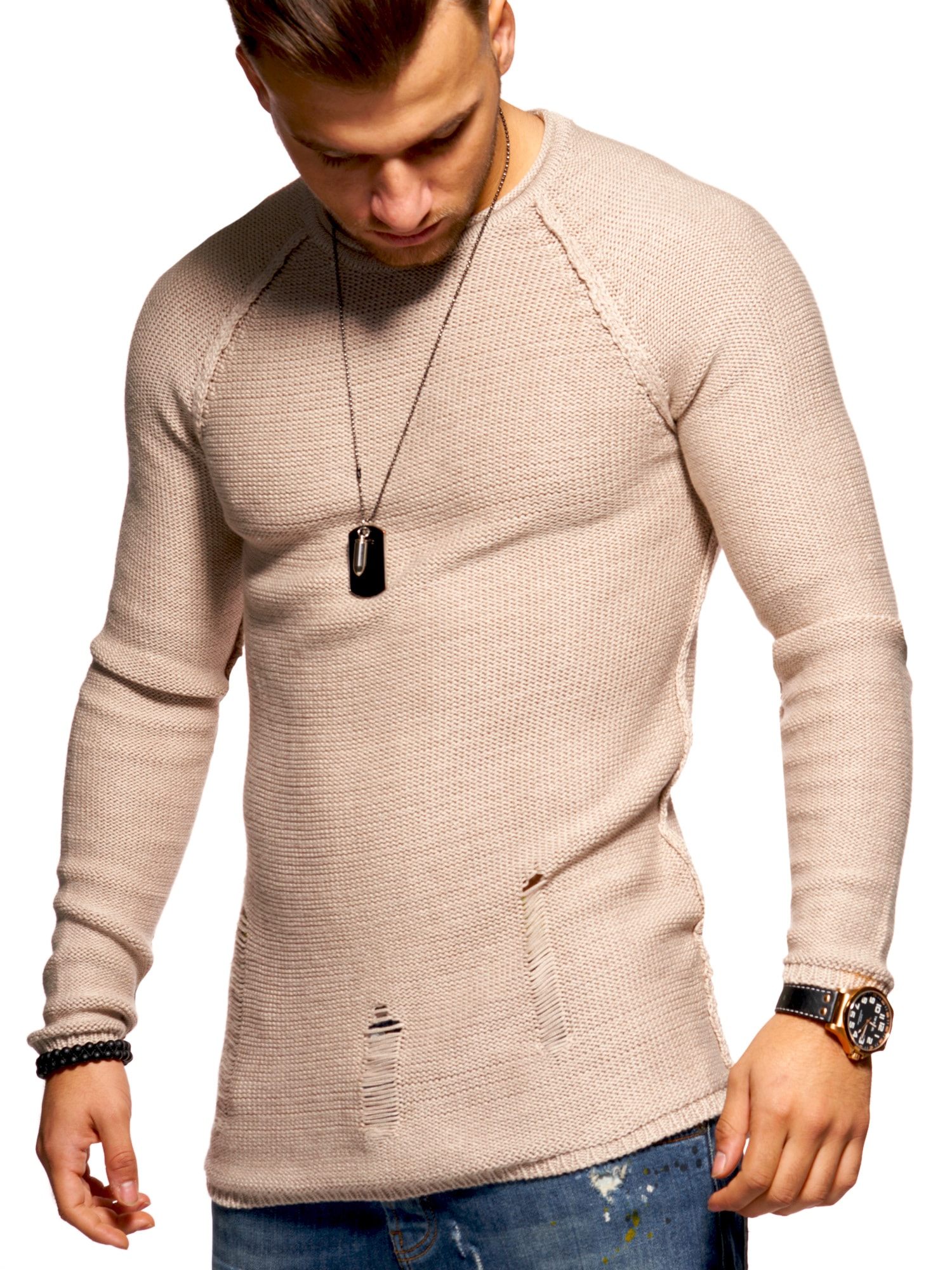 2Y Premium Strickpullover »JOSCHUA«, mit Destroyed-Elementen