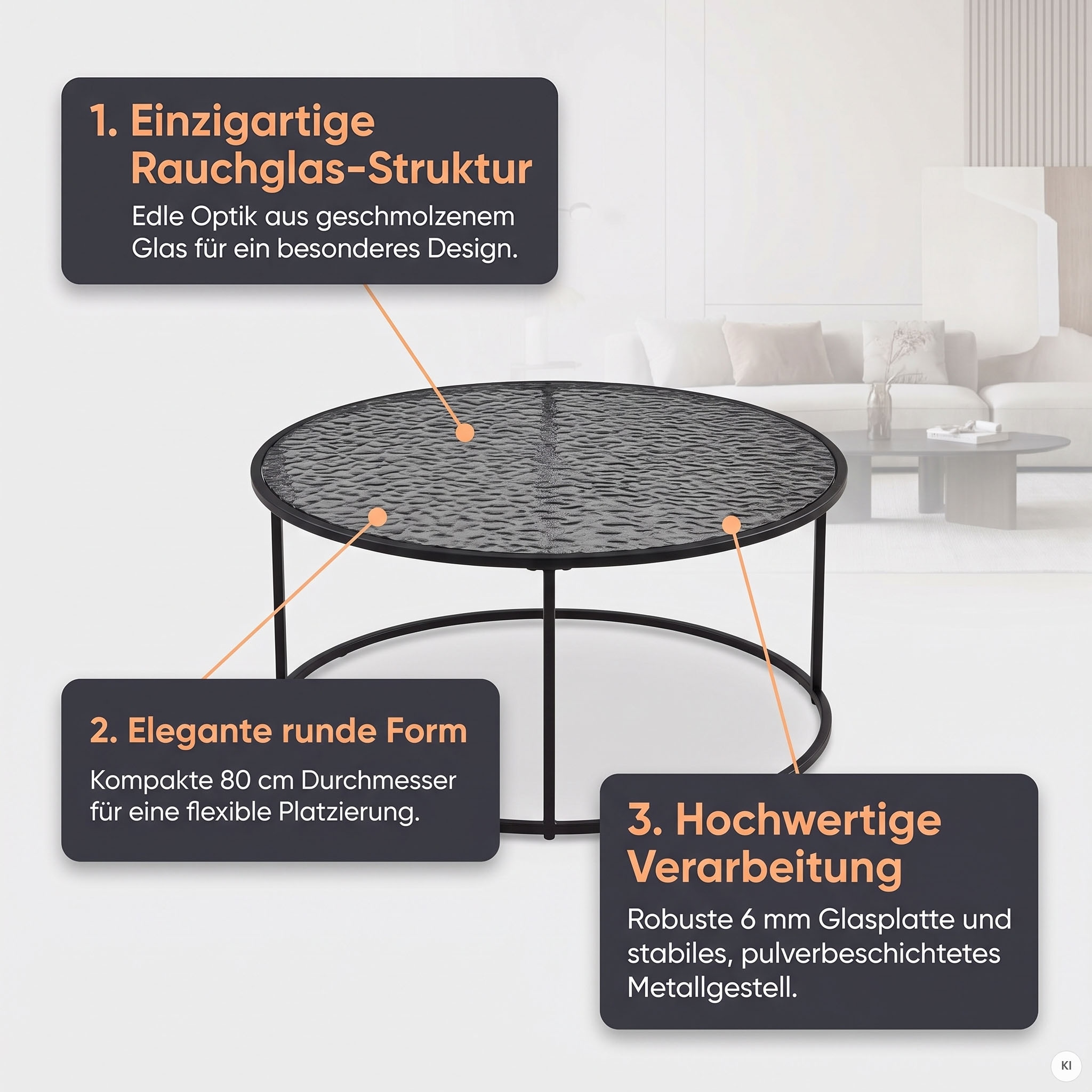 SalesFever Couchtisch »Coffeetable Wohnzimmertisch für gemütliche Stunden« 1 Stk. tlg. Glasplatte mit Strukturoptik