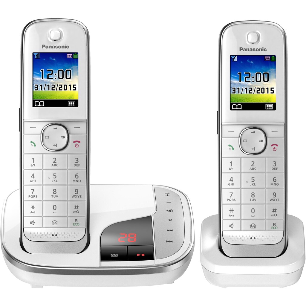 Panasonic Schnurloses DECT-Telefon »KX-TGJ322«, (Mobilteile: 2), mit Anrufbeantworter, Weckfunktion, Freisprechen