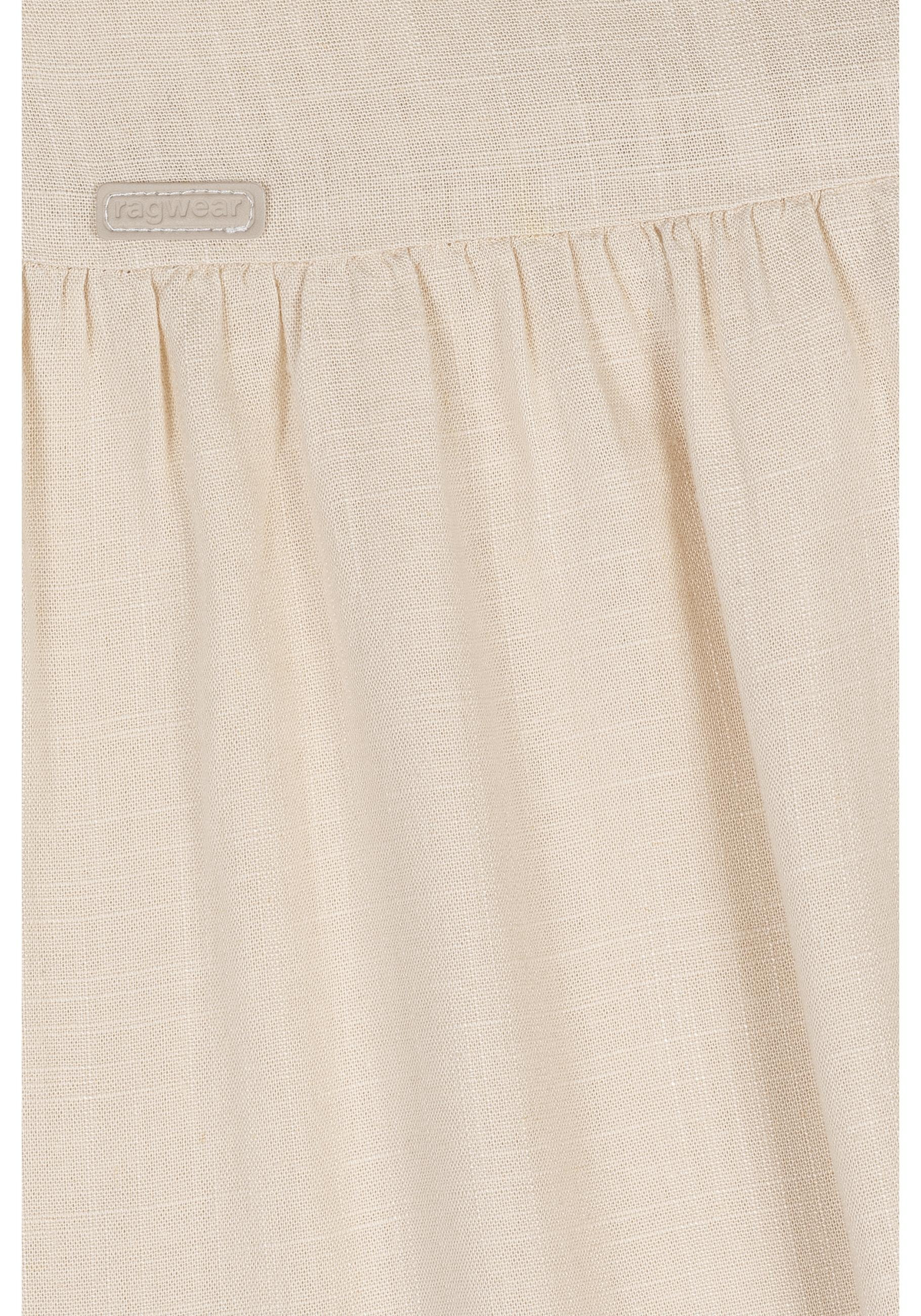 Minikleid RAGWEAR "Almu", Damen, Gr. S (36), Normalgrößen, beige (ecru), 75% Viskose, 25% Leinen, figurbetont ca. Mitte Oberschenkel, V-Ausschnitt, eng,mit Knopf normaler Saum mit Druckknöpfen,verstellbar, Kleider Minikleid, Leichtes Langarmkleid mit Blum 3