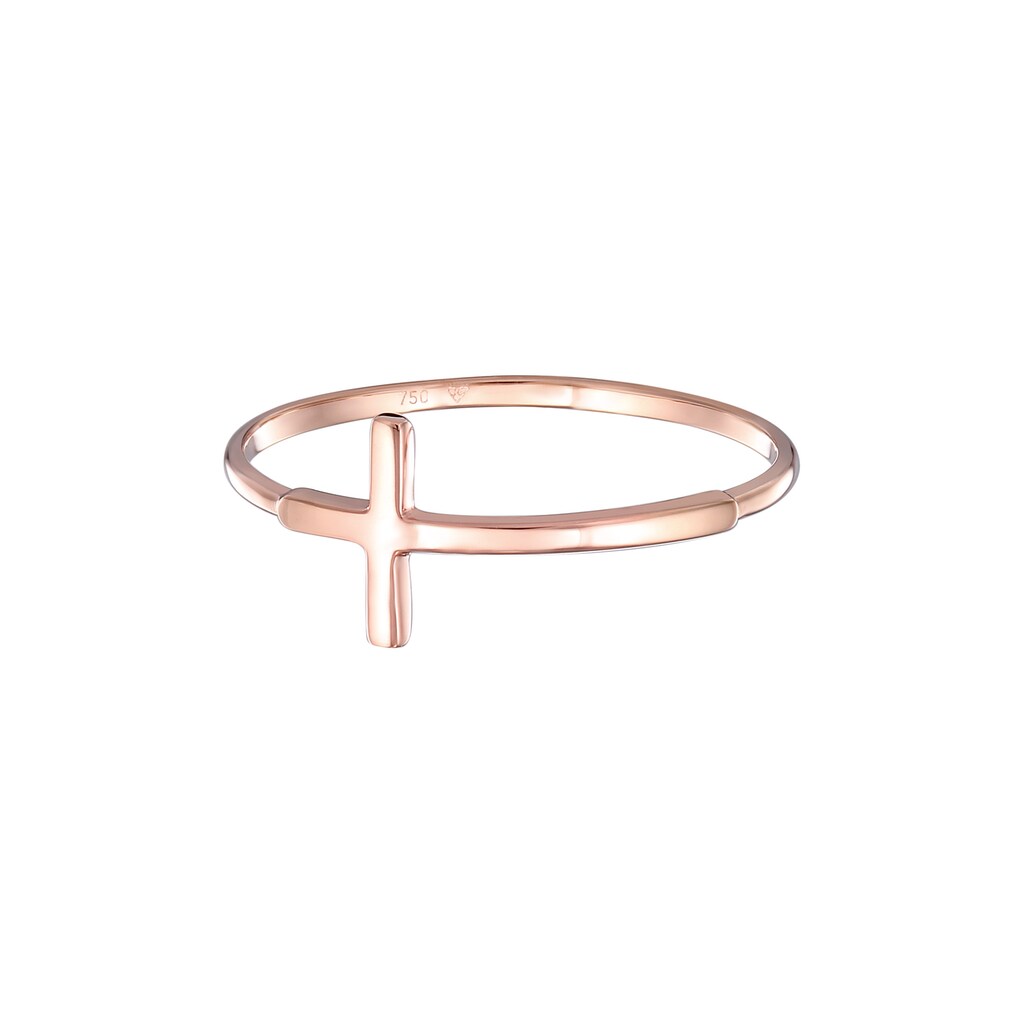 Elli Premium Fingerring »Bandring Kreuz Symbol Basic Modern 750 Roségold«