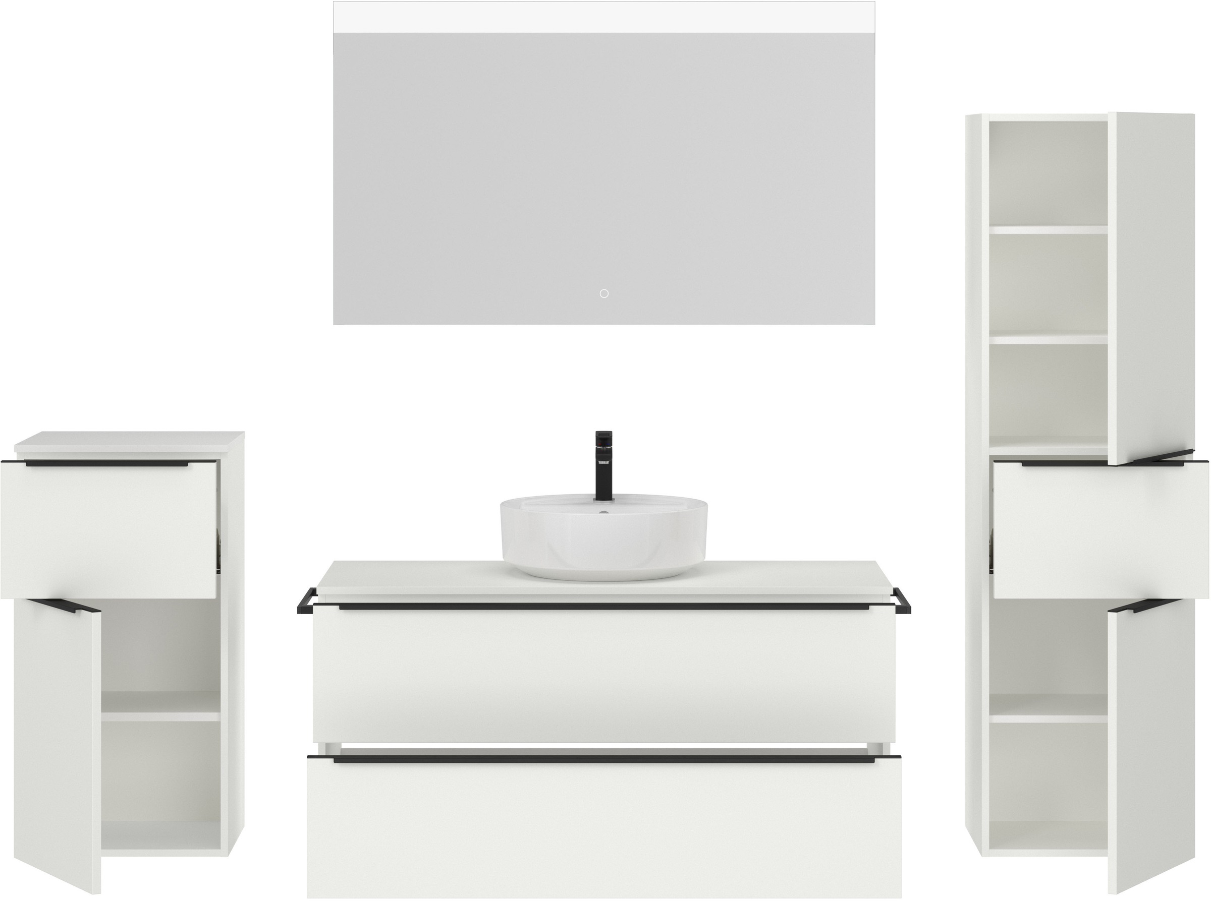 nobilia® Badmöbel-Set »Alvene«, (4 St., vormontiert, mit Soft-Close), inkl. Spiegel mit Touch-Sensor, in vier Breiten