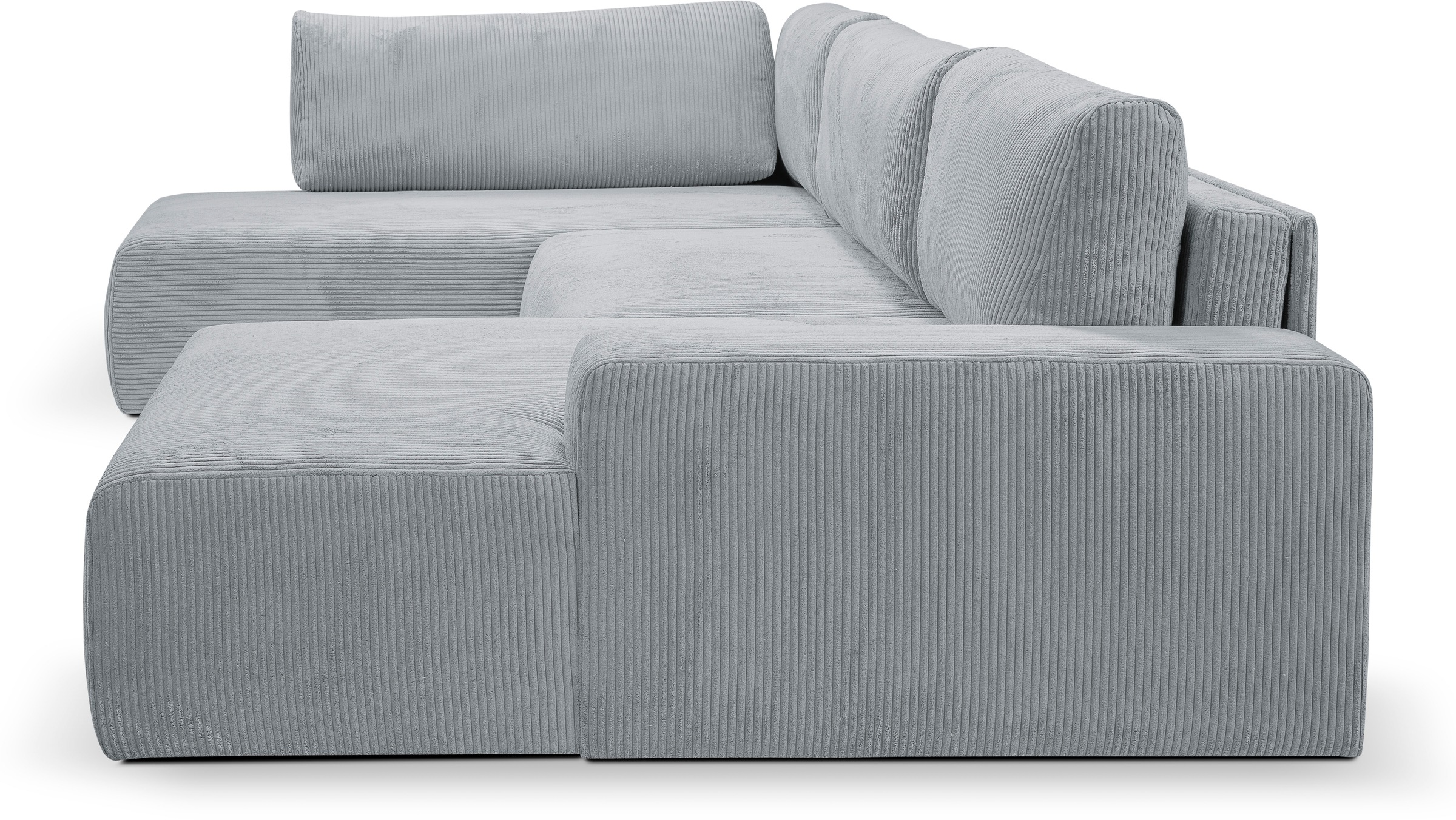 WERK2 Wohnlandschaft »Rotterdam-U, U-Form, in kuschelweichem Cord oder Breitcord«, Design Sofa mit Schlaffunktion & Bettkasten, Cord, Grau