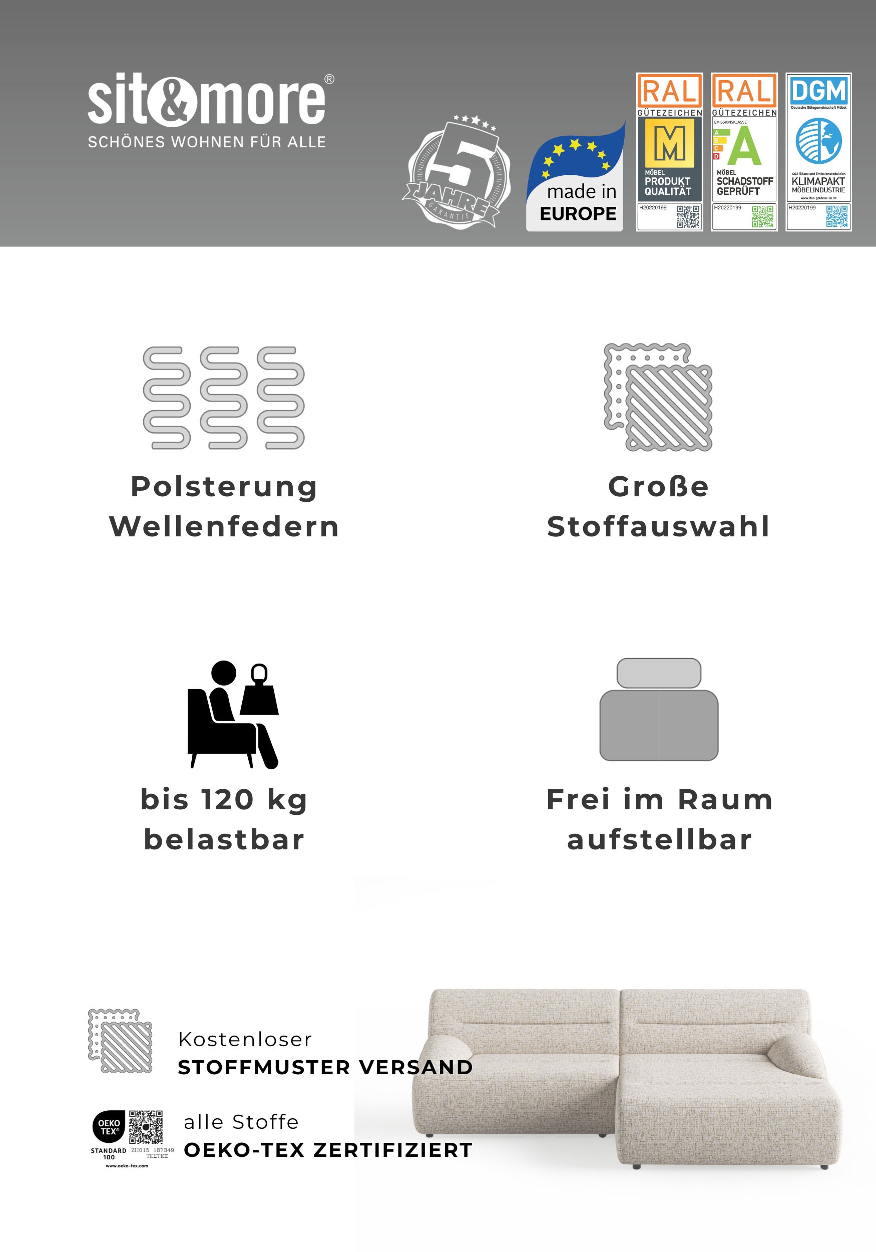 sit&more Ecksofa »Scrabble, L-Form, B: 248cm« Modernes Design in verschiedenen Stoffarten