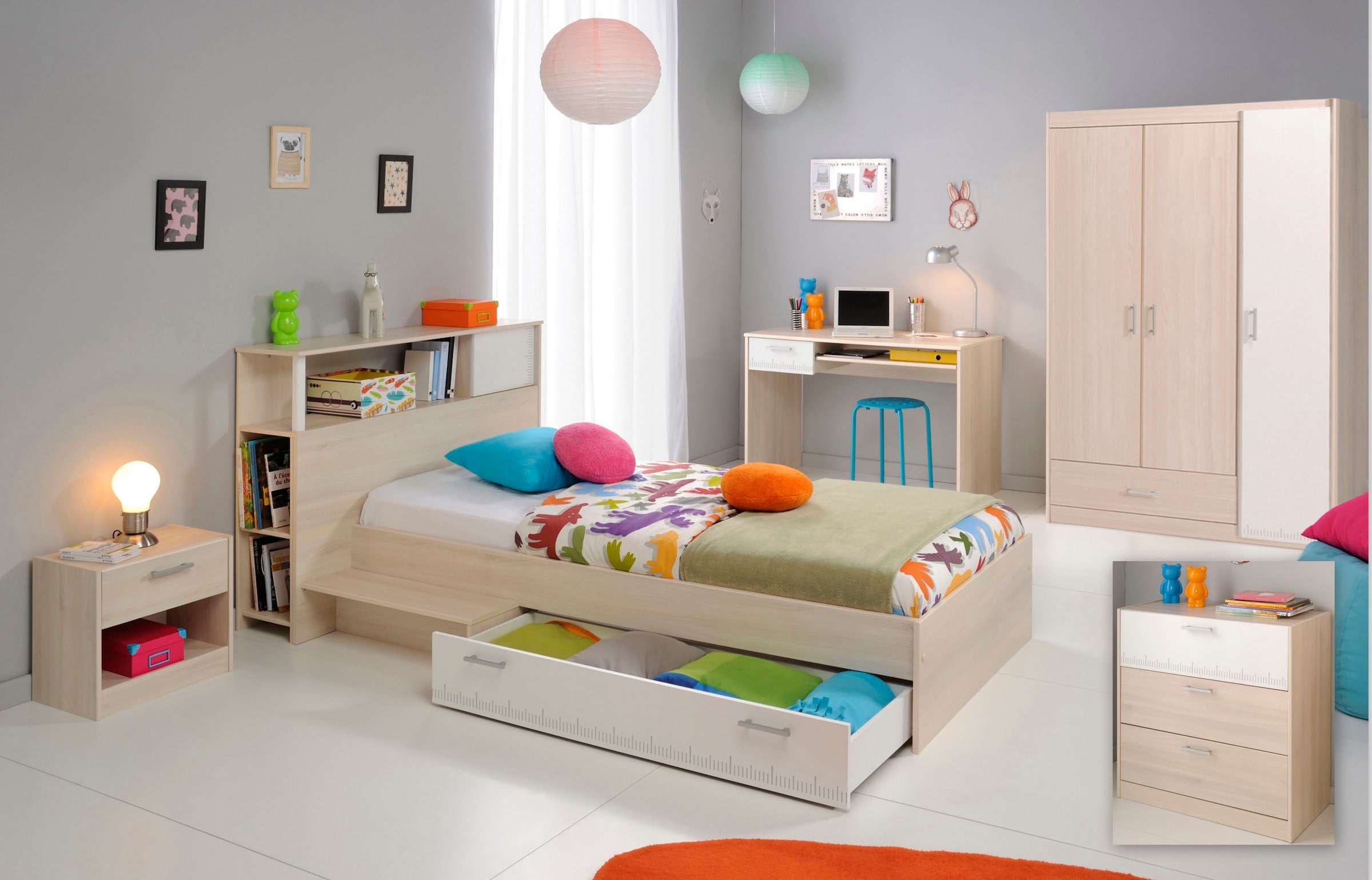 Parisot Jugendzimmer-Set "Charly" Bett, Anstellregal, Nachttisch, Kleidersc günstig online kaufen