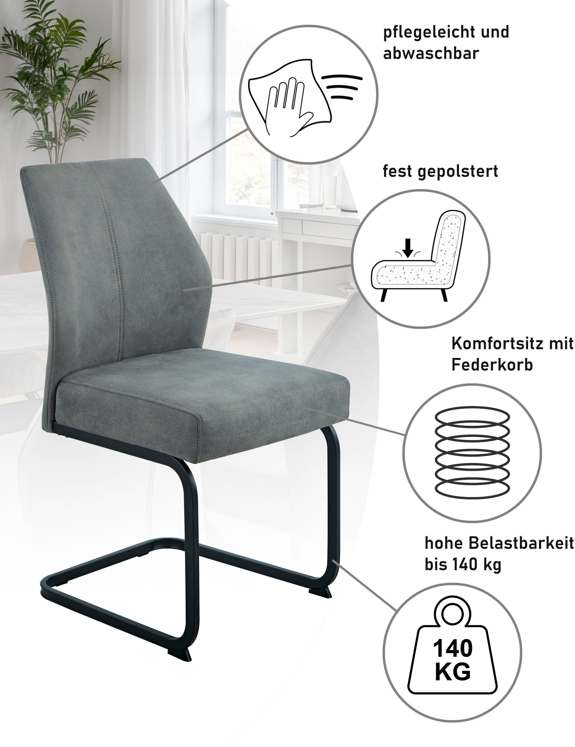 HELA Essgruppe »ILLER« Set, 5 tlg. 5tlg., Baumkante 46mm, X-Gestell, Schwingstuhl, Federkorb