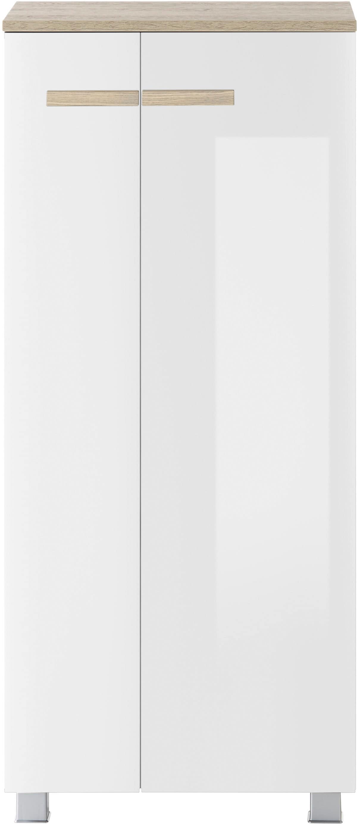 Places of Style Midischrank »SOLiD, Badschrank im modernen Design, Schrank mit Holzgriffen«, in zwei Farben verfügbar, mit Stauraum, stehend o. hängend montierbar
