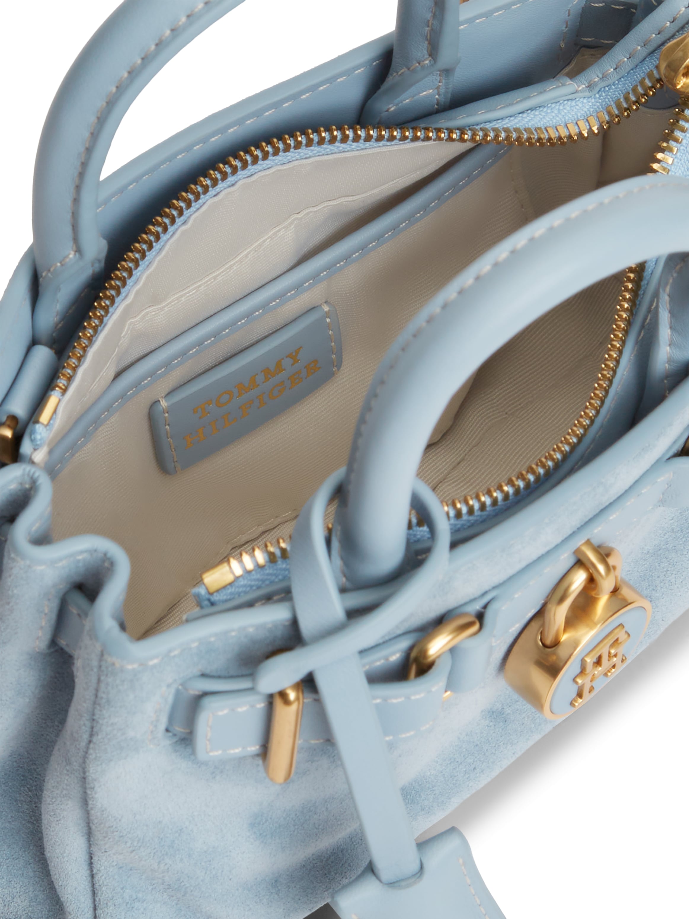 Tommy Hilfiger Tragetasche »AMERICAN ICON MICRO TOTE SUEDE« Damen Handtasche, Minibag mit Bändern und Schloss-Schmuckelement