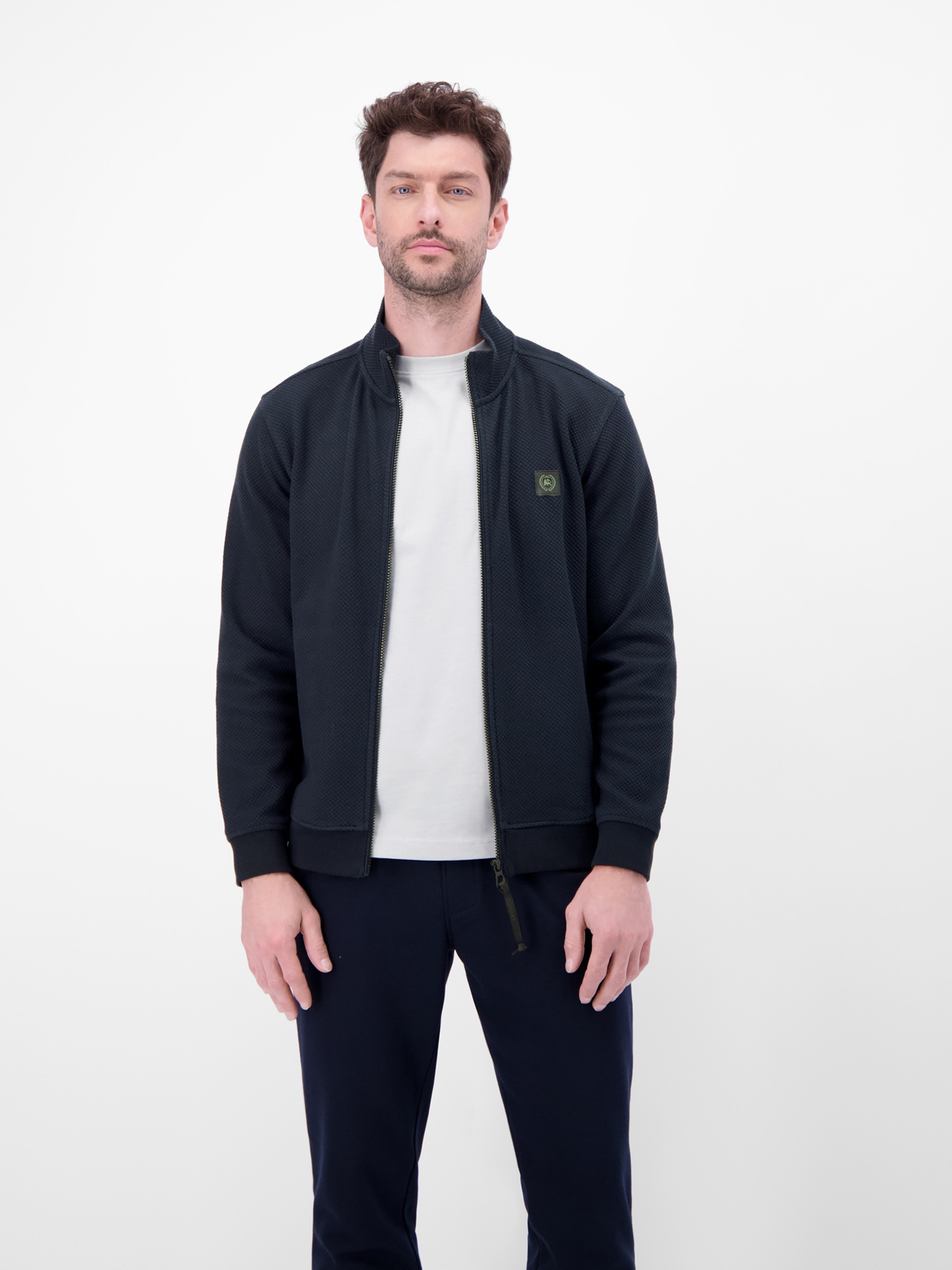 Sweatjacke LERROS "Sweatjacke aus flexiblem Baumwollmischgewebe", Herren, Gr. M, classic navy, 83% Baumwolle, 16% Polyester, 1% Elasthan, Sweatjacken Sweatjacke 3