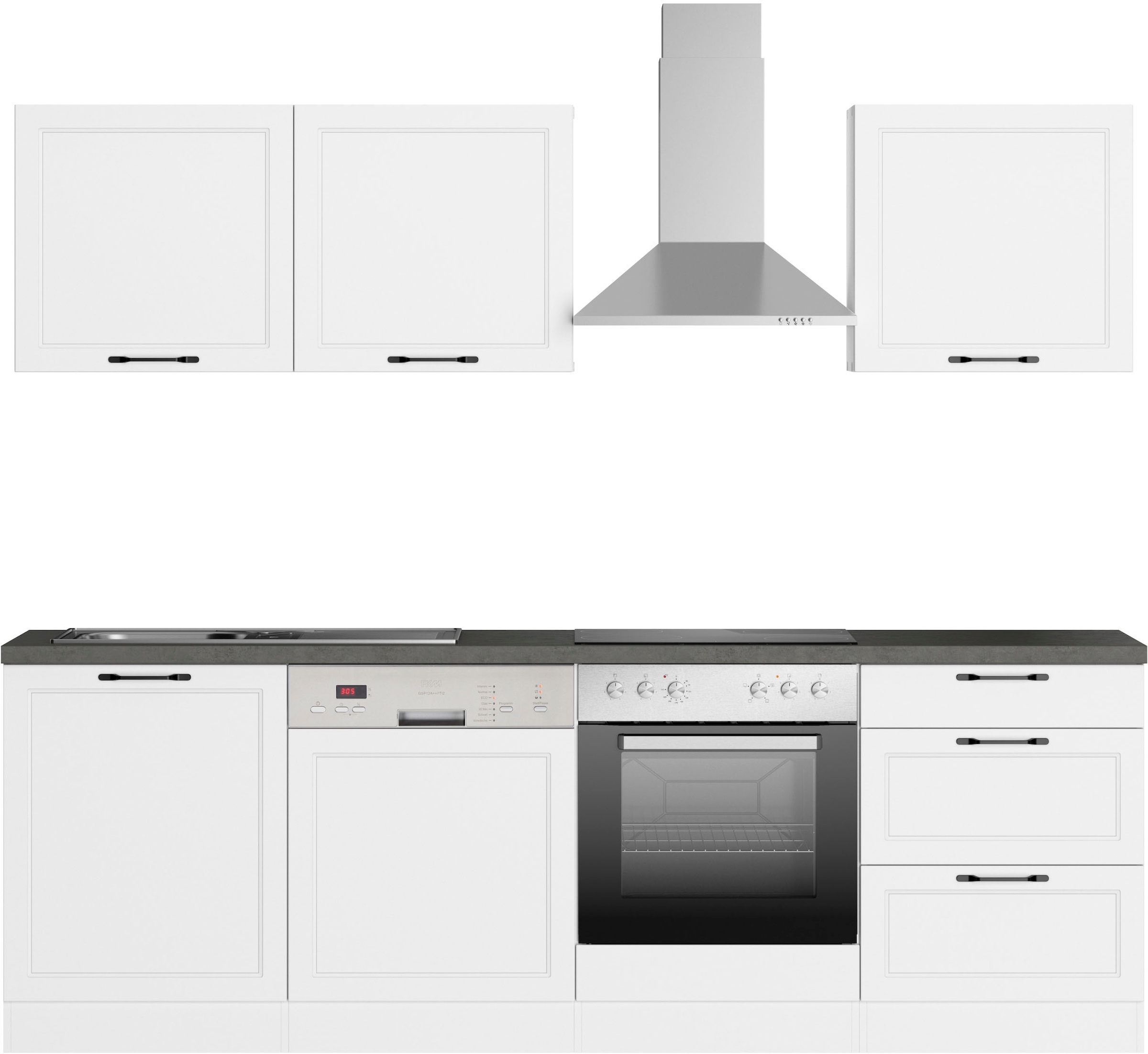 HELD MÖBEL Küchenzeile »Lani, Breite Möbelfüße BAUR mit mit E-Geräten, | MDF-Fronten«, wahlweise höhenverstellbare 240 cm
