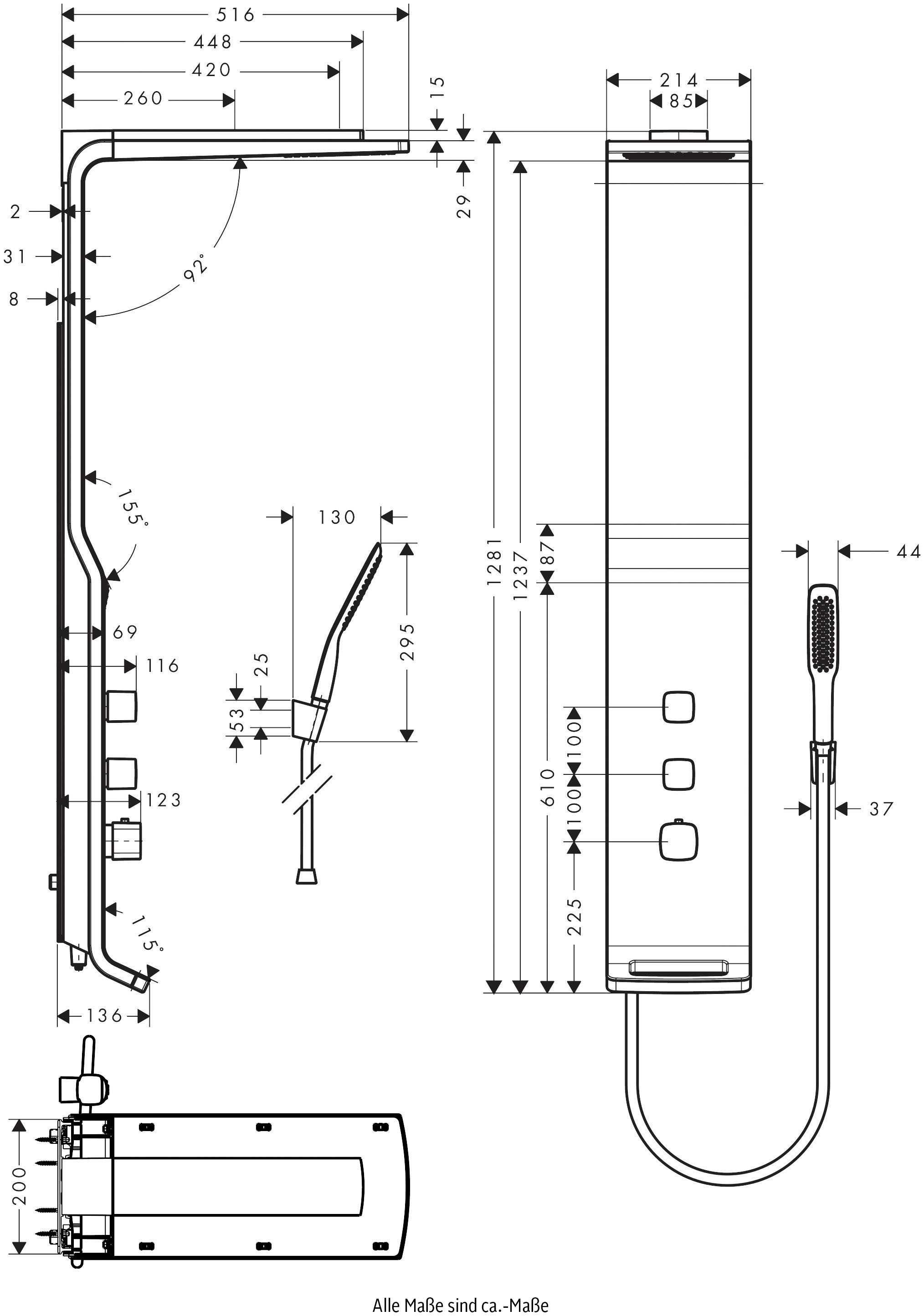 hansgrohe Duschsäule »Raindance«, (Komplett-Set), Duschpaneel Lift 180 Aufputz Edelmatt