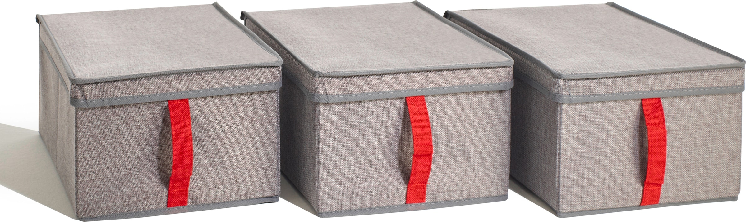 »Zubehör«, Lasche BAUR 3er Aufbewahrungsbox rauch und mit Stoffboxen | Deckel roter Set