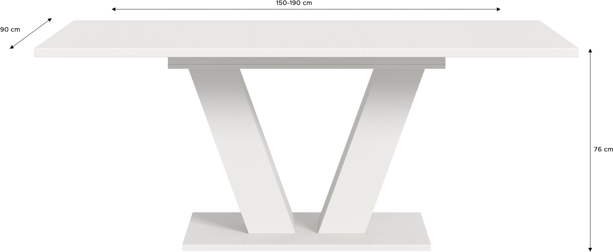 INOSIGN Esstisch »Motus, ausziehbar 150 -190 cm, inklusive 40 cm Einlegeplatte«, (Set, 1 St.), V-Gestell mit Bodenplatte, Tisch, Küchentisch, Esszimmer, Küche