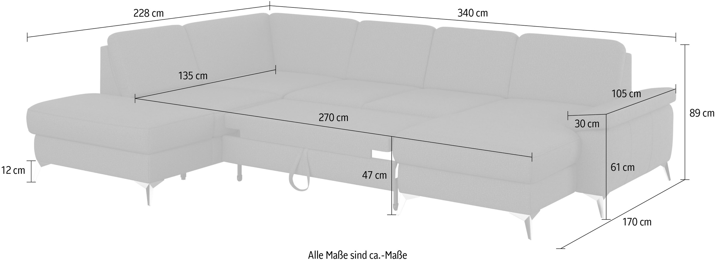 sit&more Wohnlandschaft »Padua U-Form«, inklusive Sitztiefenverstellung, Armteilfunktion und Federkern
