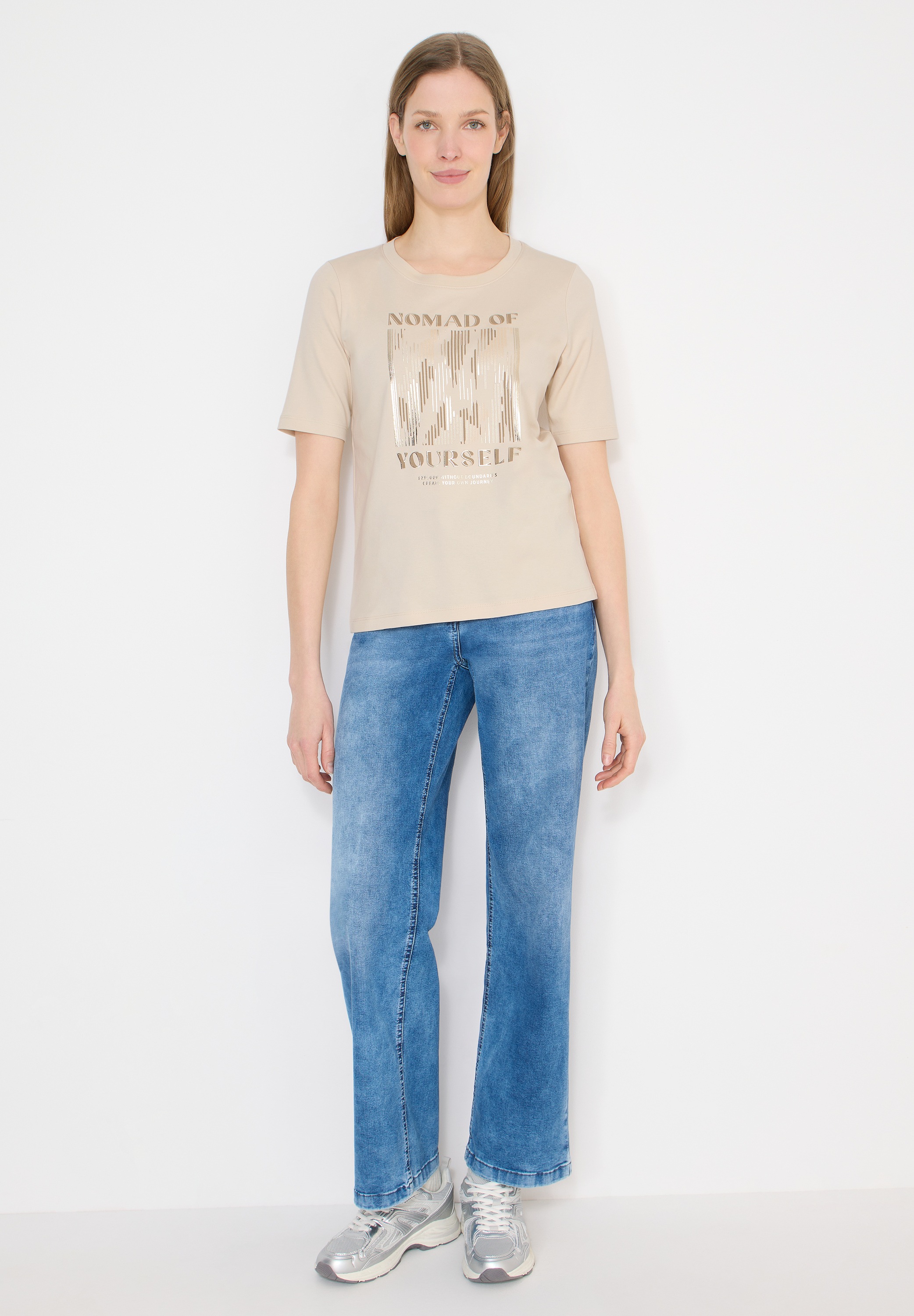 Print-Shirt CECIL, Damen, Gr. S (38), pearl beige, Web, 100% Baumwolle, bedruckt, comfort fit normal, Rundhals, abgesteppt, Shirts, mit Wording und Print 2