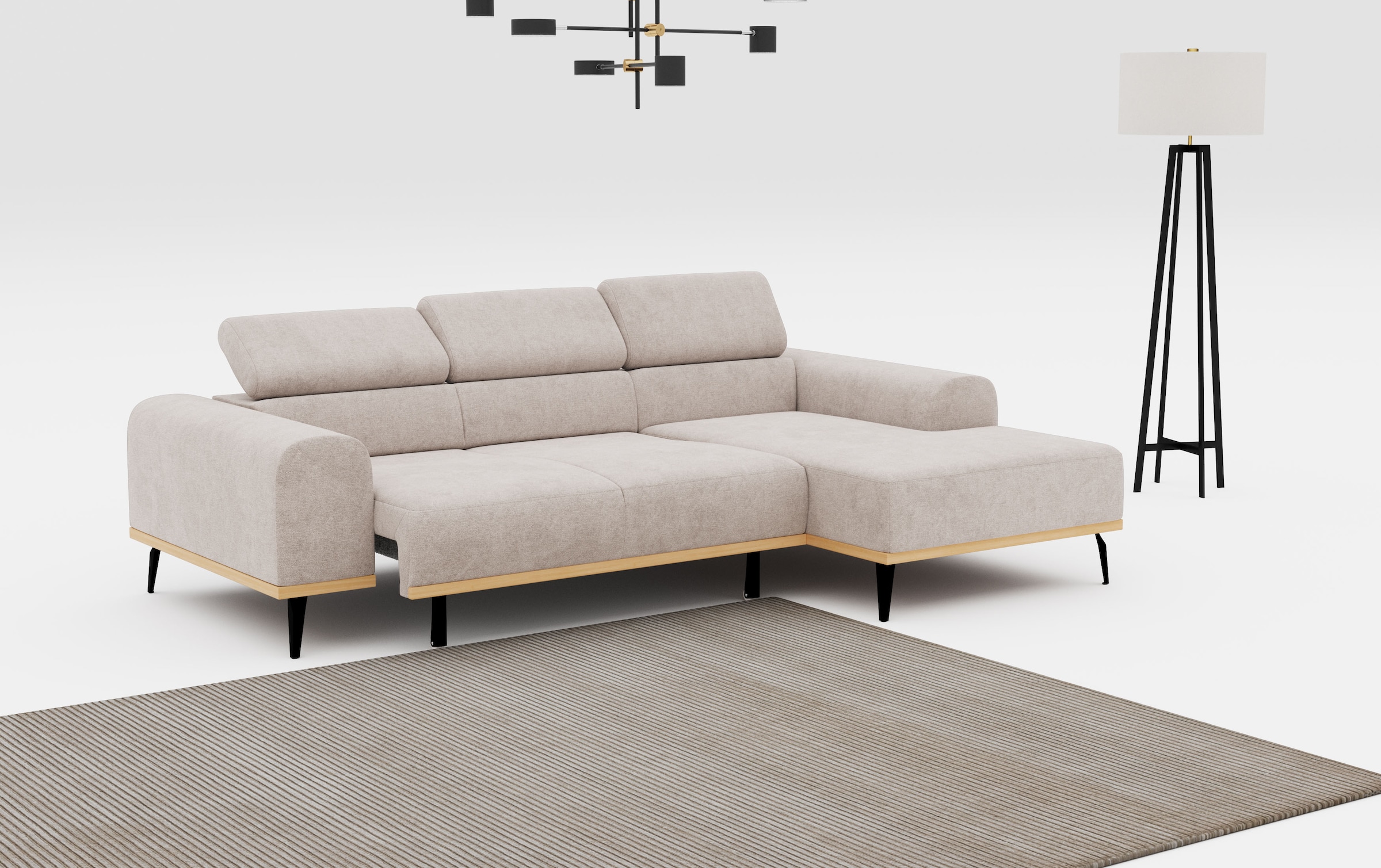 Places of Style Ecksofa »Carlo L-Form«, mit Kopfteilverstellung & Holz-Rahmenoptik, optional Relaxfunktion