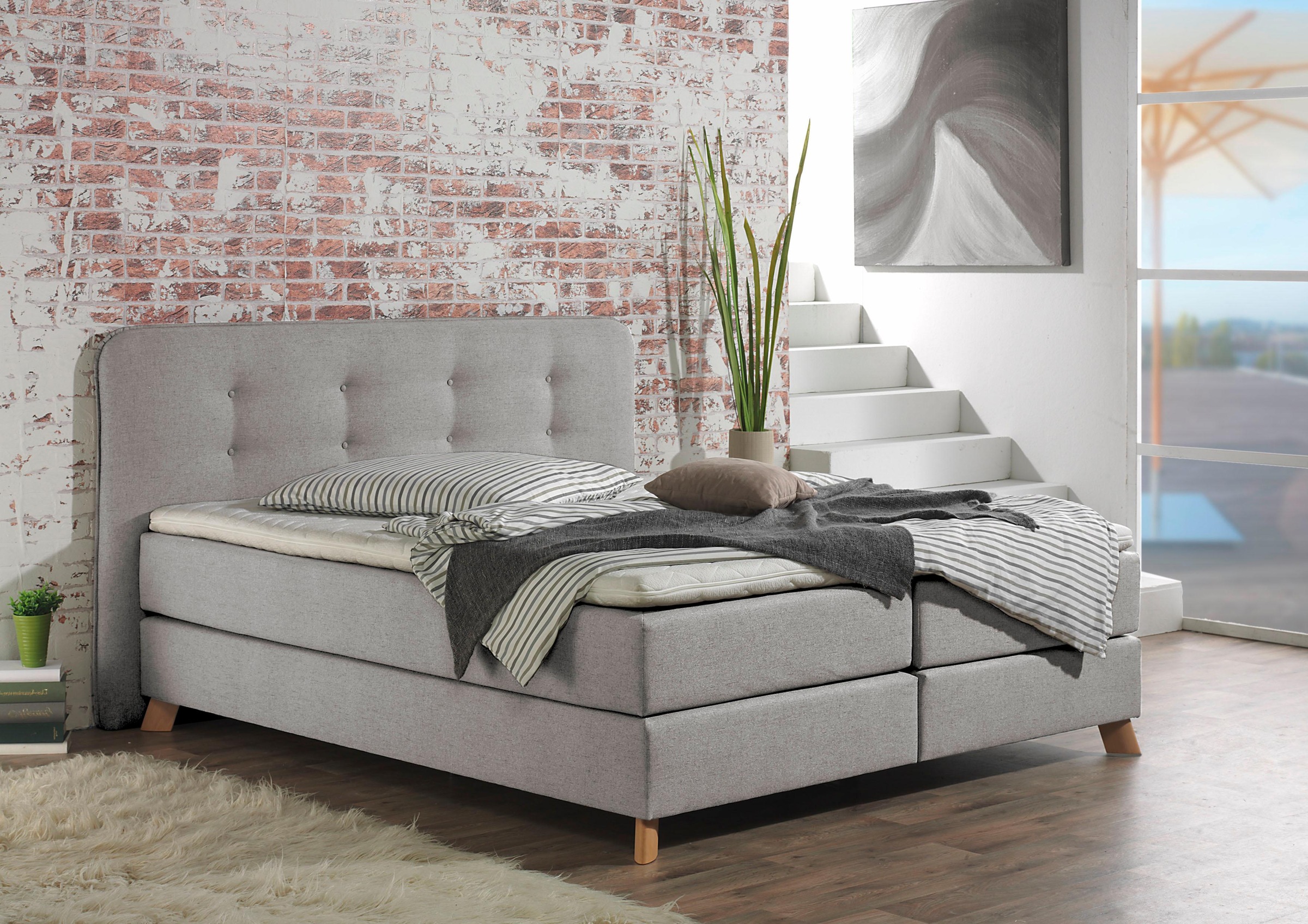 Home affaire Boxspringbett »Cecina«, in 5 Breiten, 3 Ausführungen, 2 Härtegrade, Knopfheftung, Topper