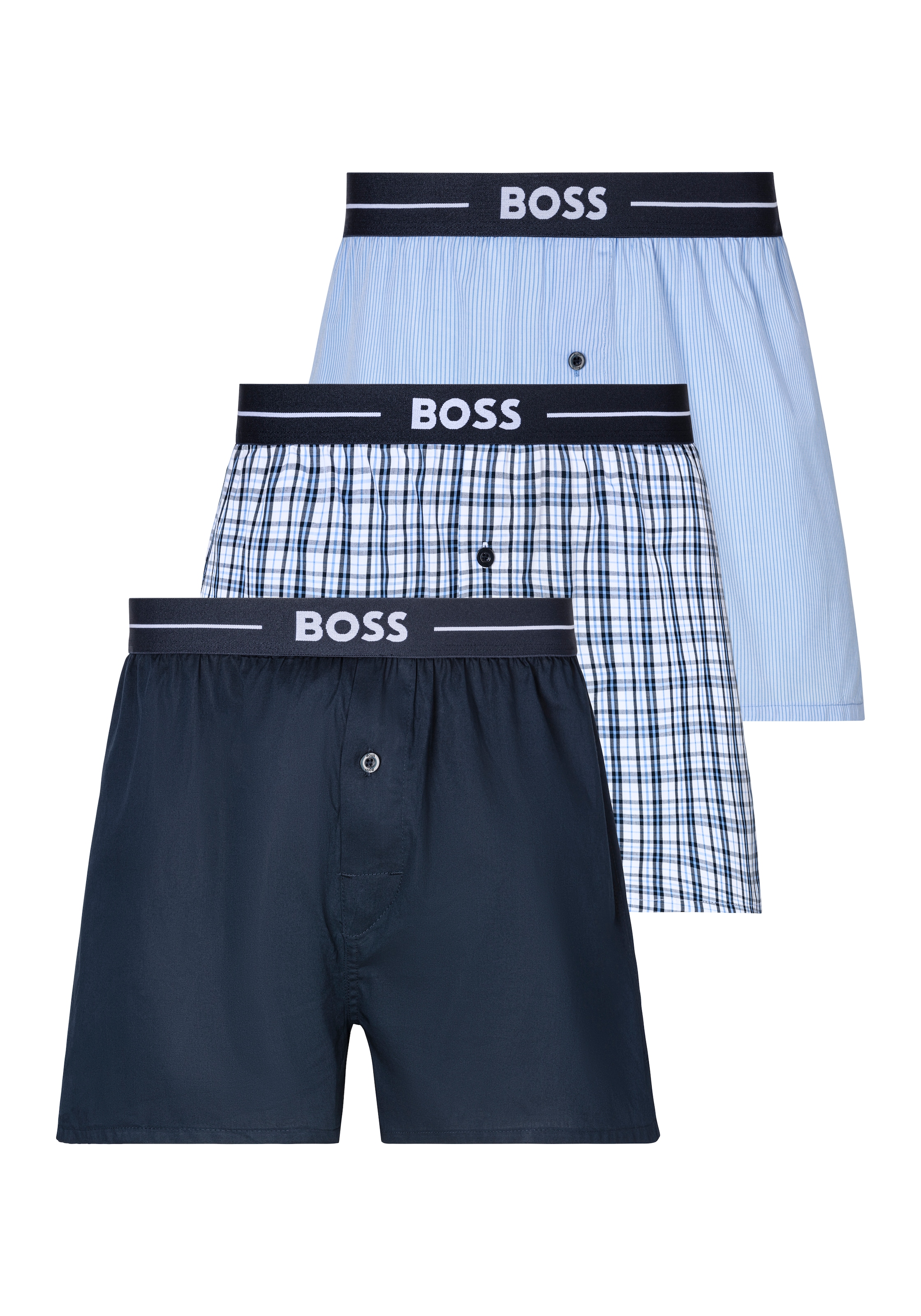 BOSS Boxershorts "3P Woven Boxer 10255001 01", (Packung, 3 St., 3er), mit BOSS Schriftzug auf dem Bund