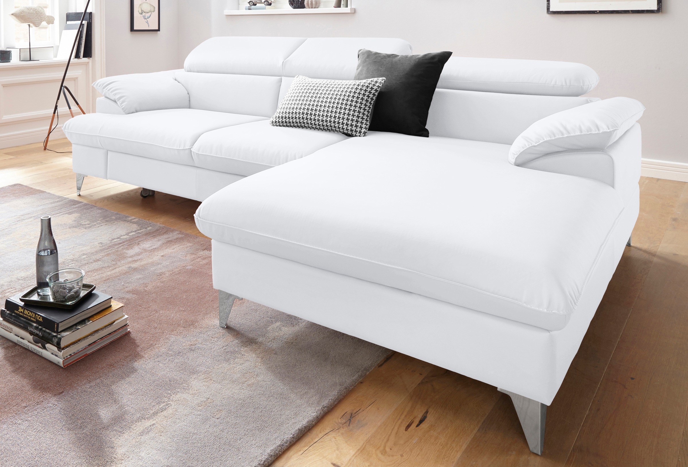 COTTA Polstergarnitur »Caluso L-Form«, (2 tlg.), Set bestehend aus: Ecksofa mit Kopfteilverstellung & Hocker