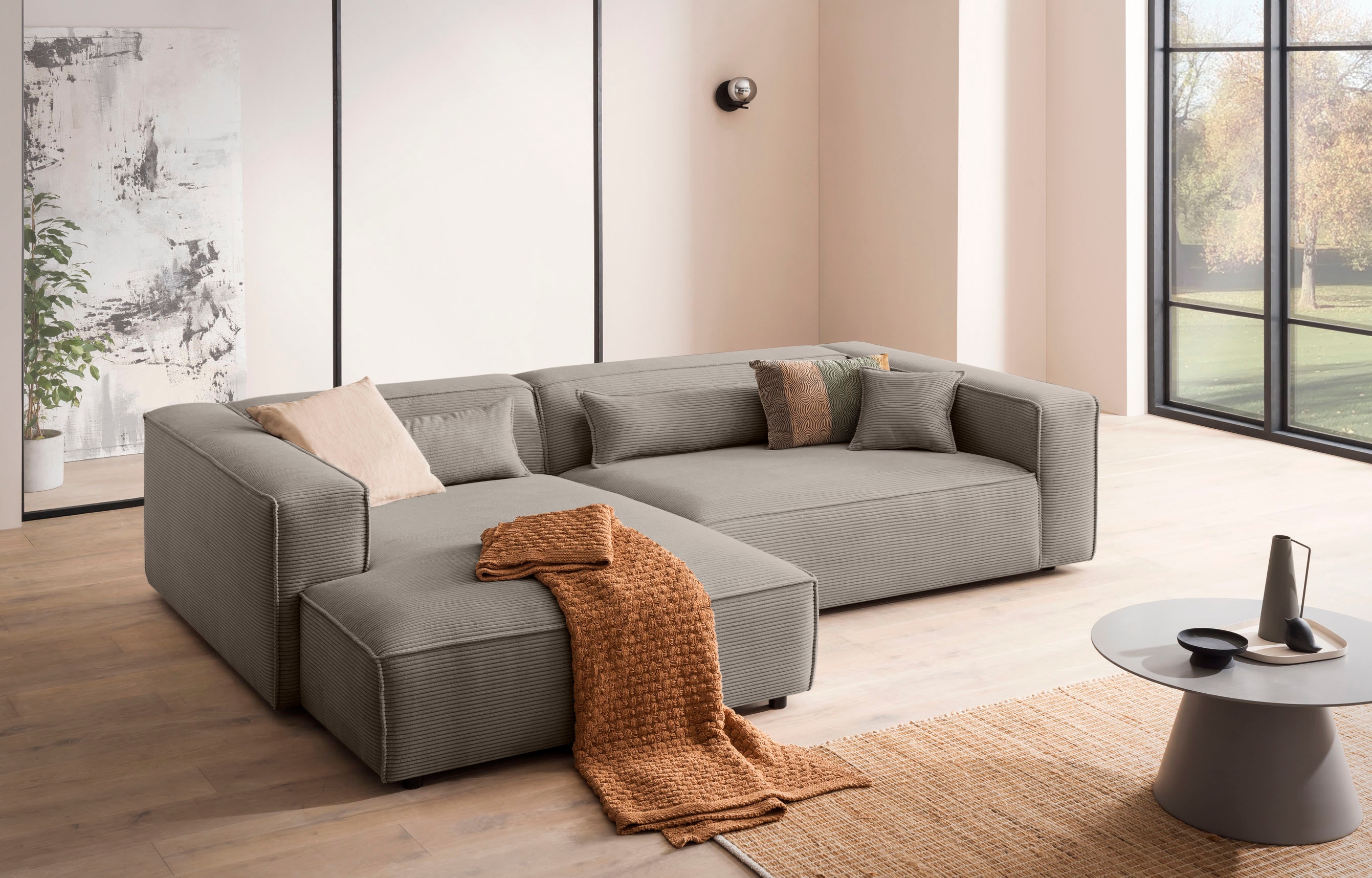 LeGer Home by Lena Gercke Ecksofa "PIARA XXL Cord, Big-Sofa, L-Form" wahlweise Ottomane rechts/links, Kedernaht, extra tiefe Sitzfläche