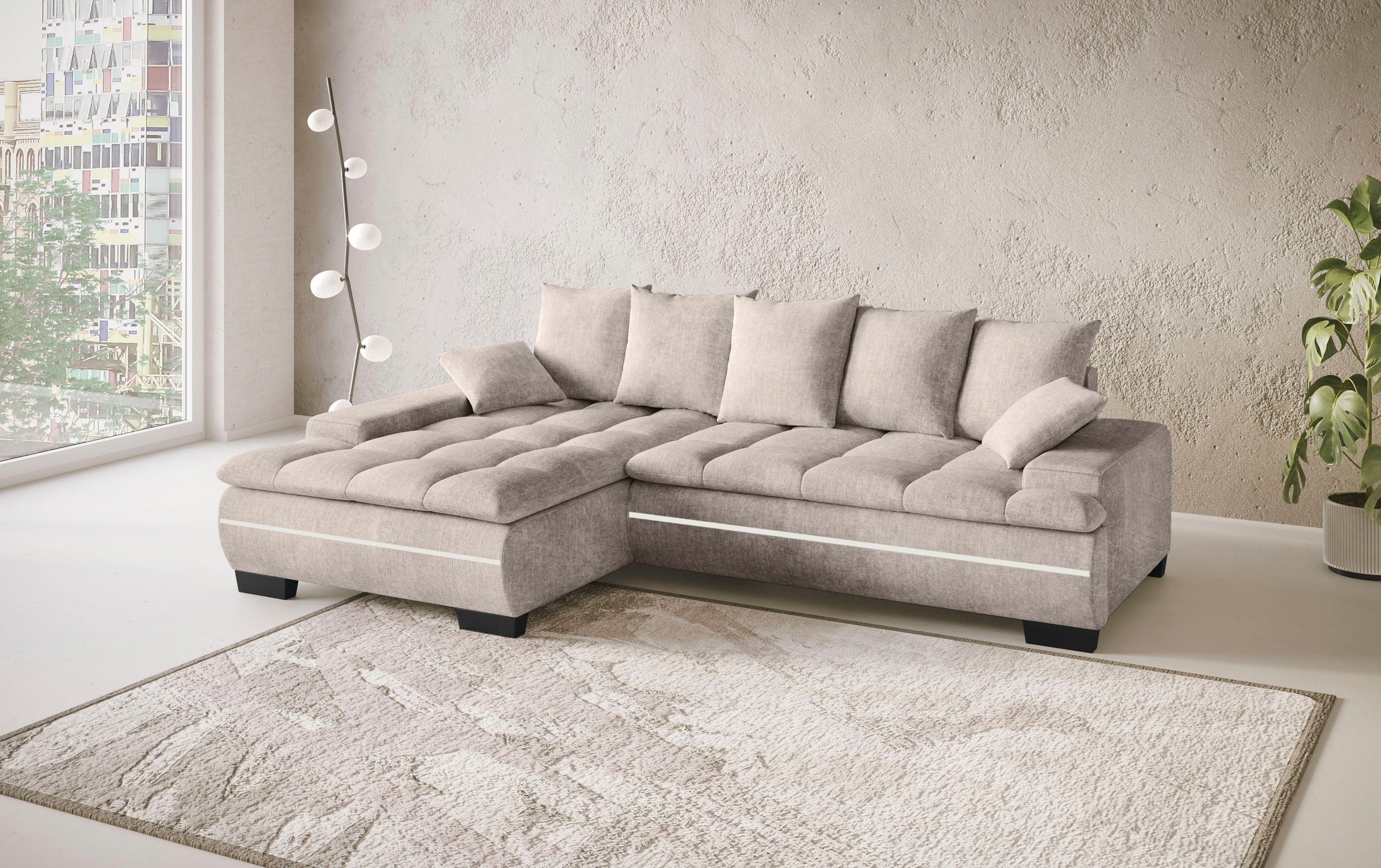 Mr. Couch Ecksofa »Haiti II, L-Form«, RGB-LED Beleuchtung, wahlweise mit Kaltschaum, Bett, Bettkasten