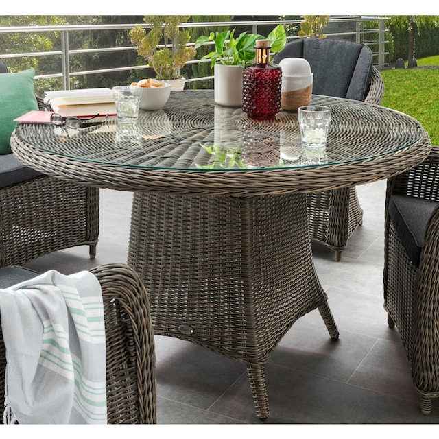 Destiny Garten-Essgruppe »MALAGA LUNA«, (Set, 19 tlg.), Polyrattan, 6  Sessel +Tisch Ø 150x75cm, inkl. Auflagen | BAUR