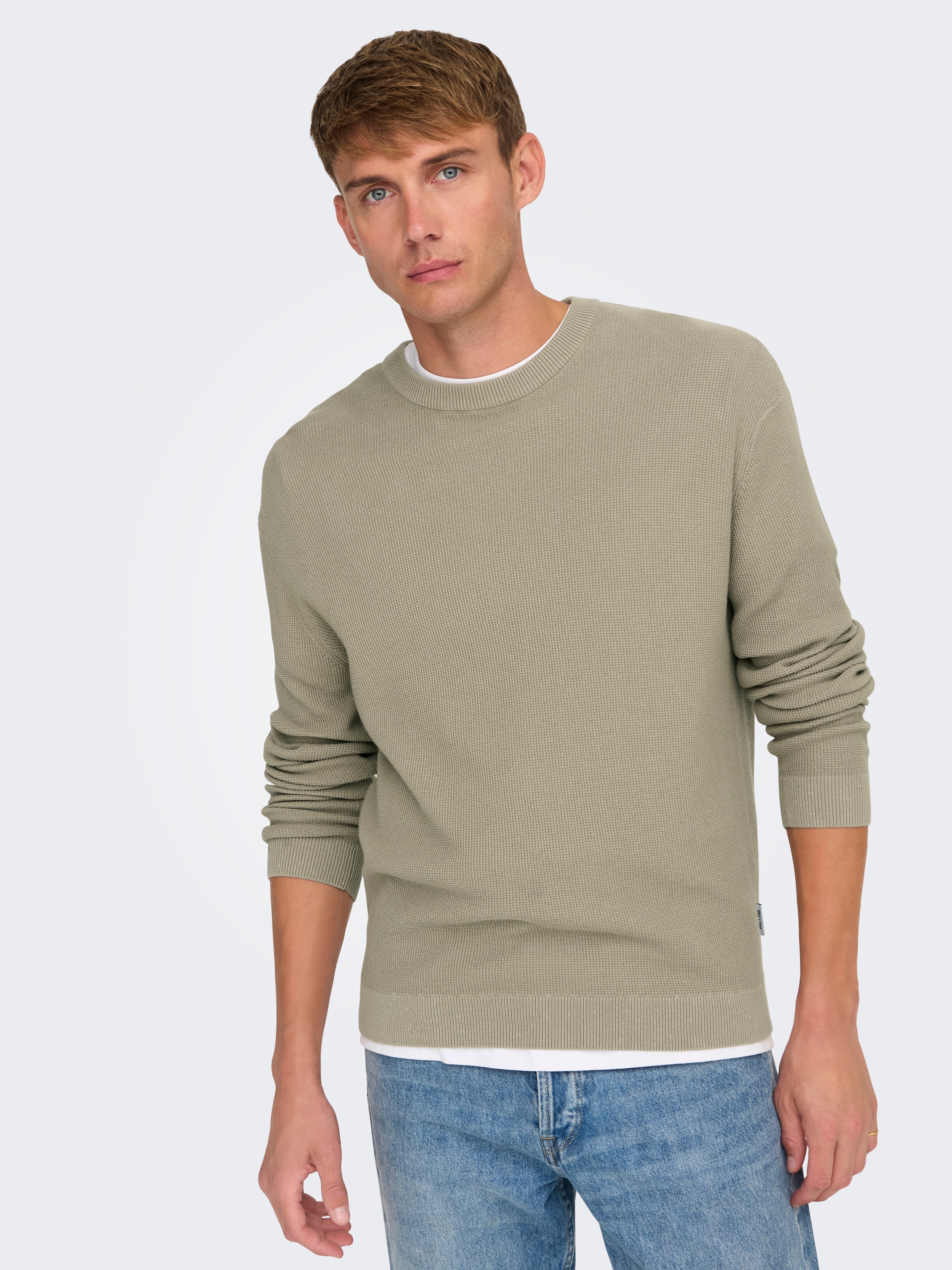 ONLY & SONS Rundhalspullover "ONSTONY DS 12 LS WAFFLE CREW KNIT" Baumwolle, günstig online kaufen