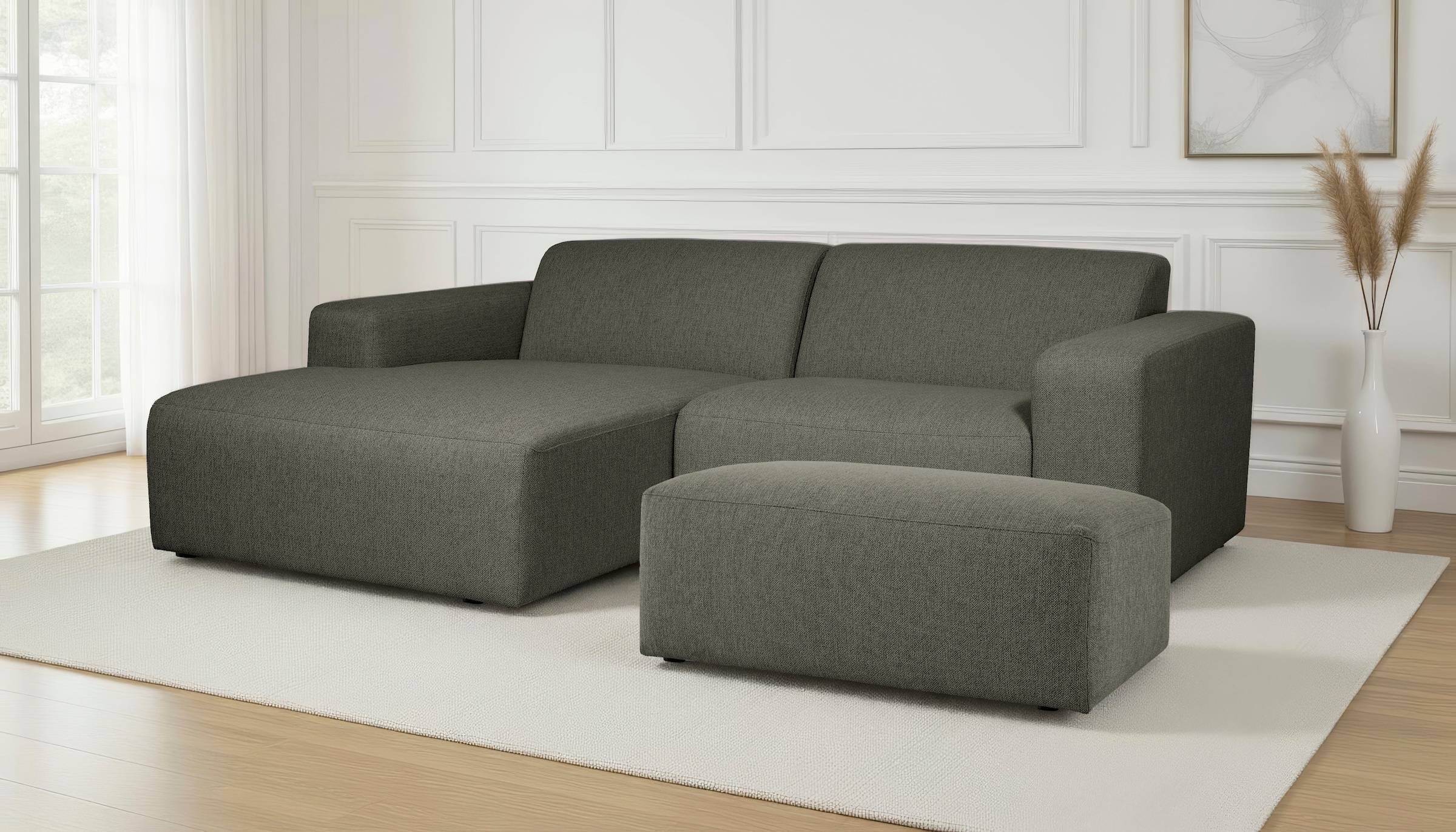 INOSIGN Ecksofa »Koa,228cm, L-Form, Modulsofa, Webstoff, Cord, Struktur, Chenille« Designsofa, Set, Hocker inklusive, weicher Lounge-Sitzkomfort