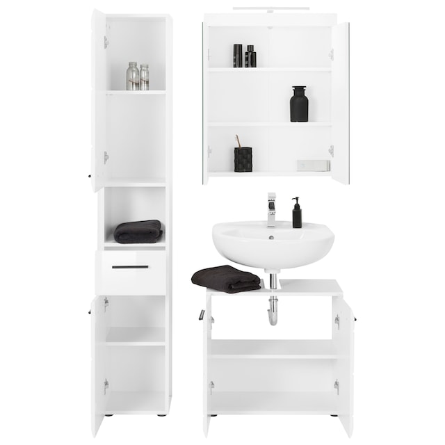 INOSIGN Badmöbel-Set »Sovana«, (Set, 3 St.), Spiegelschrank mit  LED-Beleuchtung, Hochschrank und Waschbeckenschrank | BAUR