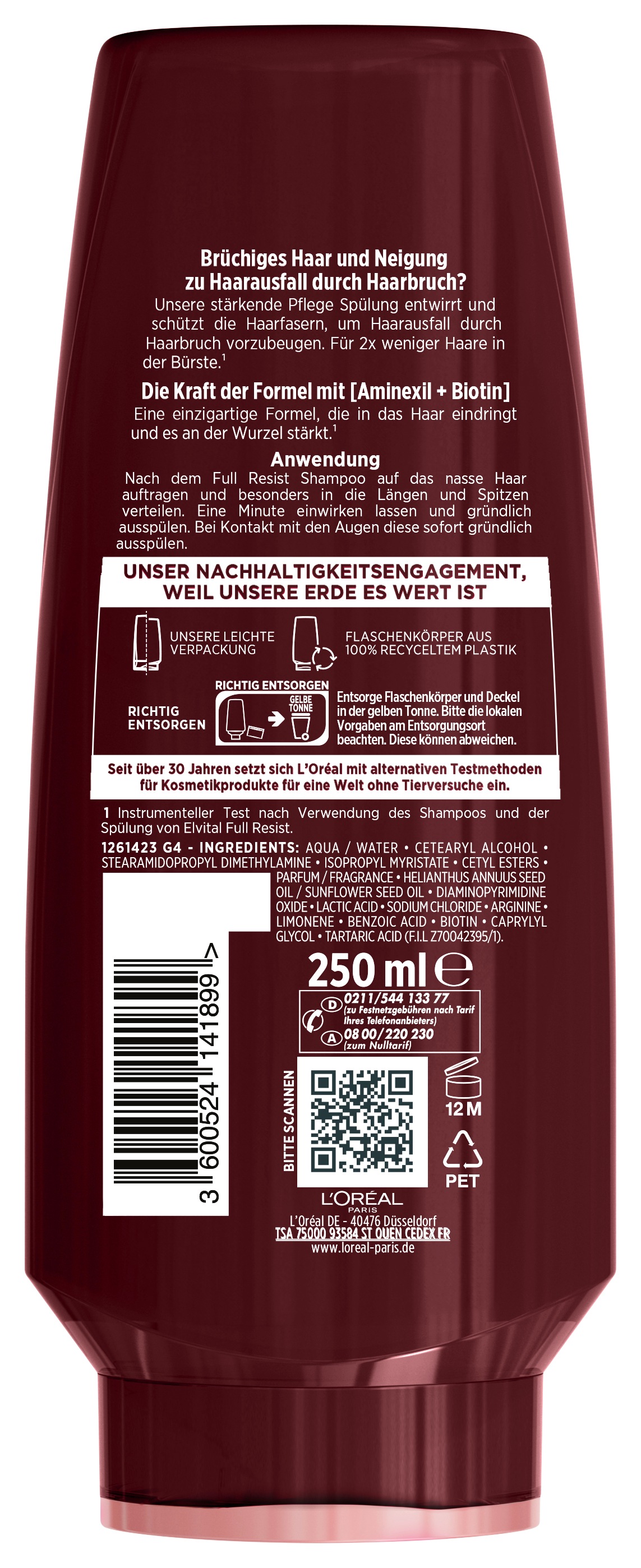 L'ORÉAL PARIS Haarspülung »L'Oréal Paris Elvital Full Resist Spülung«, (Packung, 6 tlg.)