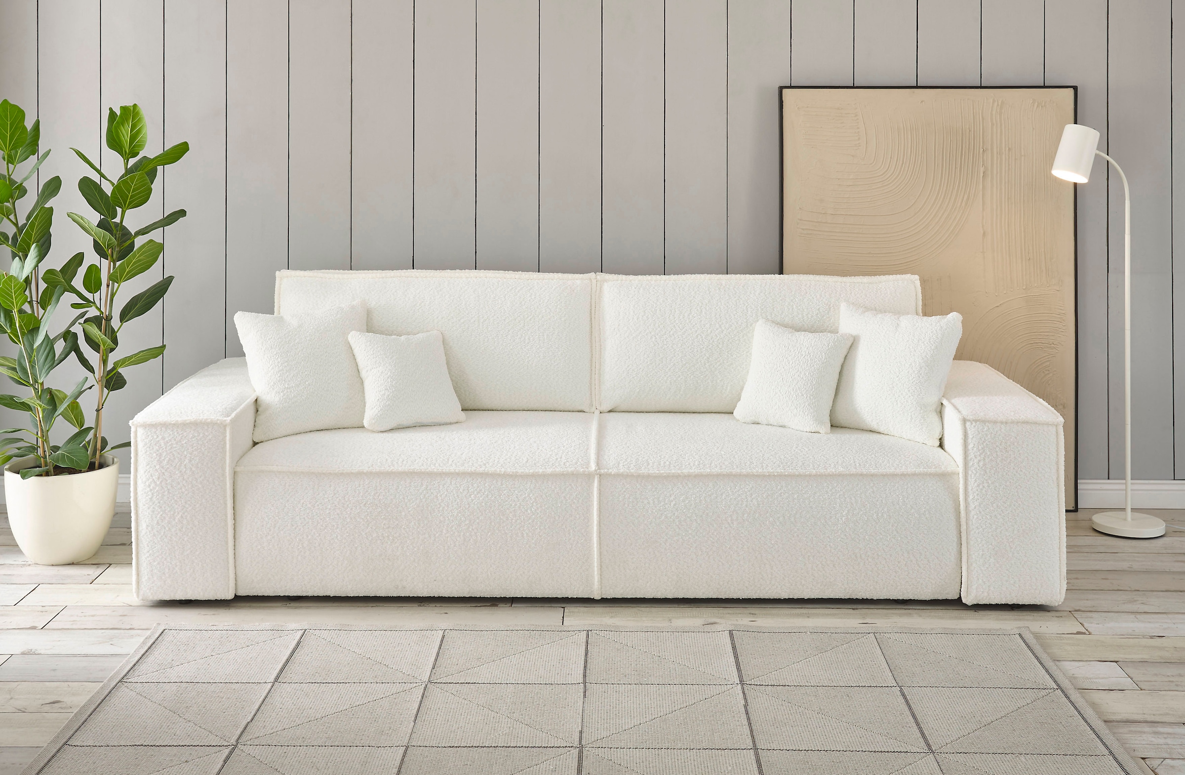 OTTO home 3-Sitzer "FINNLEY Bouclé, Schlafsofa 257 cm - OTTO. Verlässliche Qualität." mit Bettkasten, in Bouclé, Struktur fein und Mega Cord