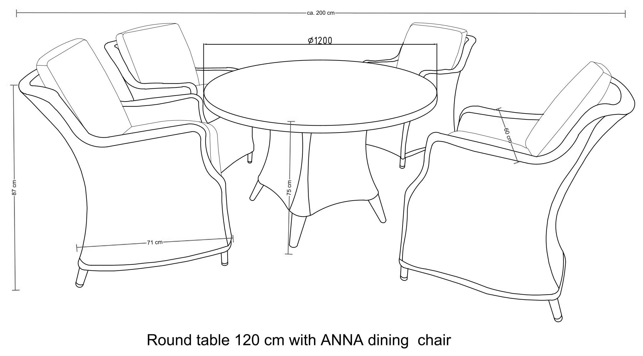 Destiny Garten-Essgruppe »LUNA«, (13 tlg.), Polyrattan, 4 Sessel + 1 Tisch Ø 120x75 cm, inkl. Auflagen