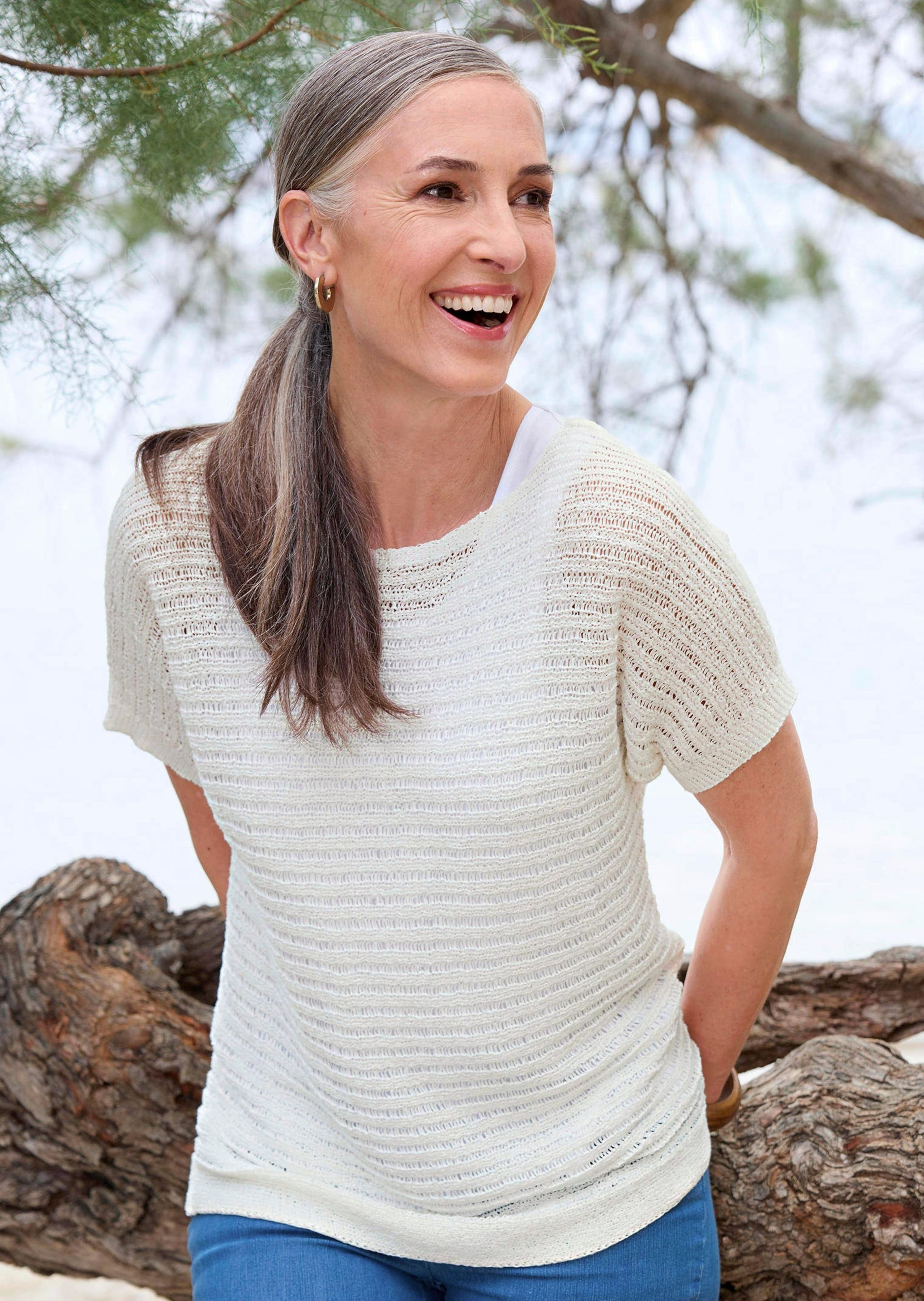 Thumbnail - GOLDNER Rundhalspullover "Kurzarm-Pullover mit Rippen" Raffinierte Details