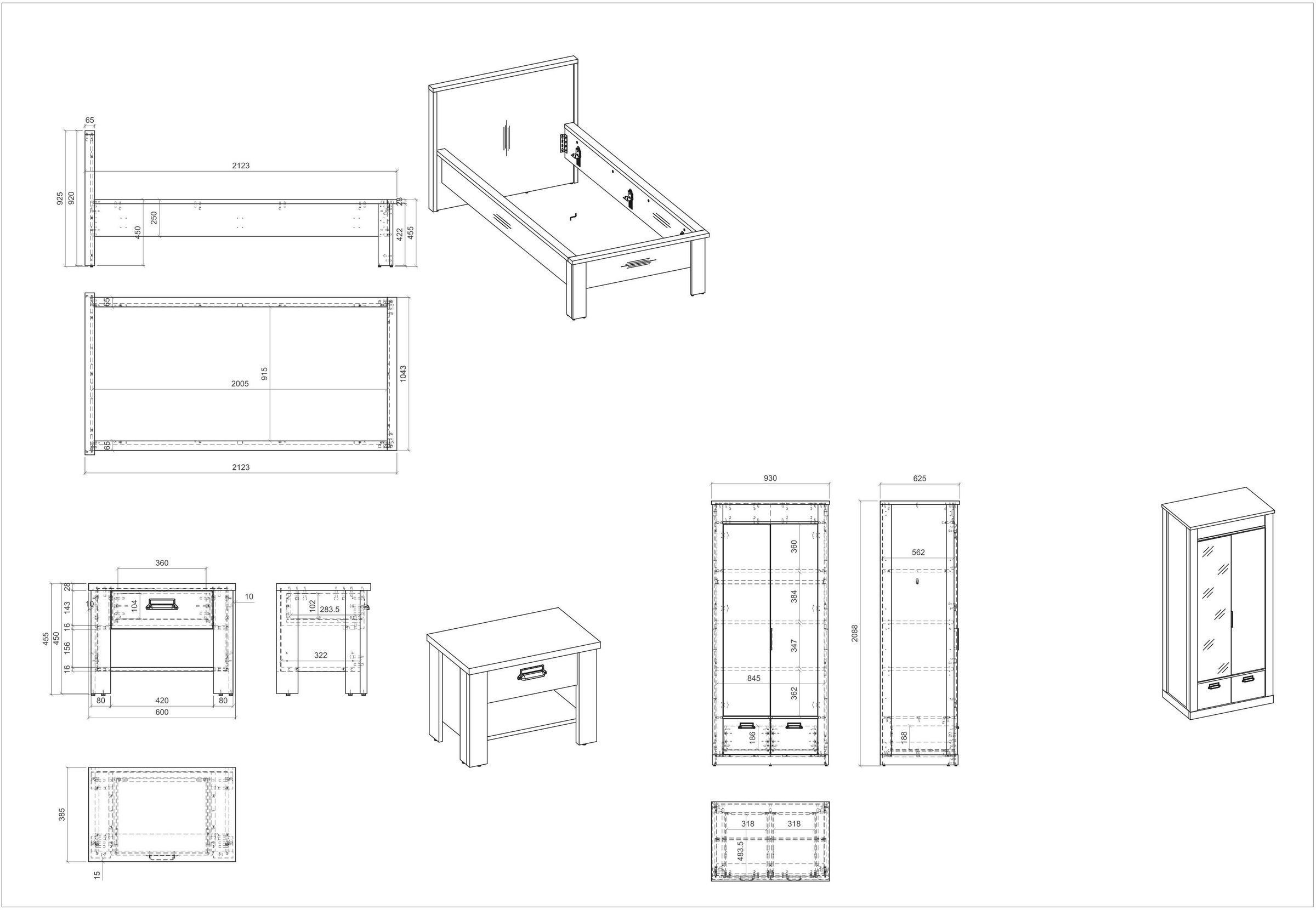 Home affaire Schlafzimmer-Set »SHERWOOD«, (3 Liegefläche 93cm St.), kaufen | 90x200cm, Schrank BAUR breit 2-trg