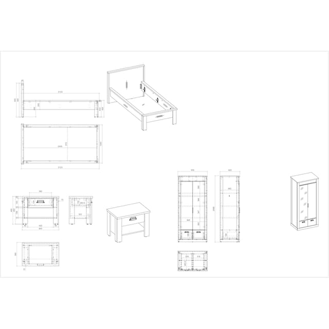 Home affaire Schlafzimmer-Set »SHERWOOD«, (3 St.), Liegefläche 90x200cm,  Schrank 2-trg. 93cm breit kaufen | BAUR