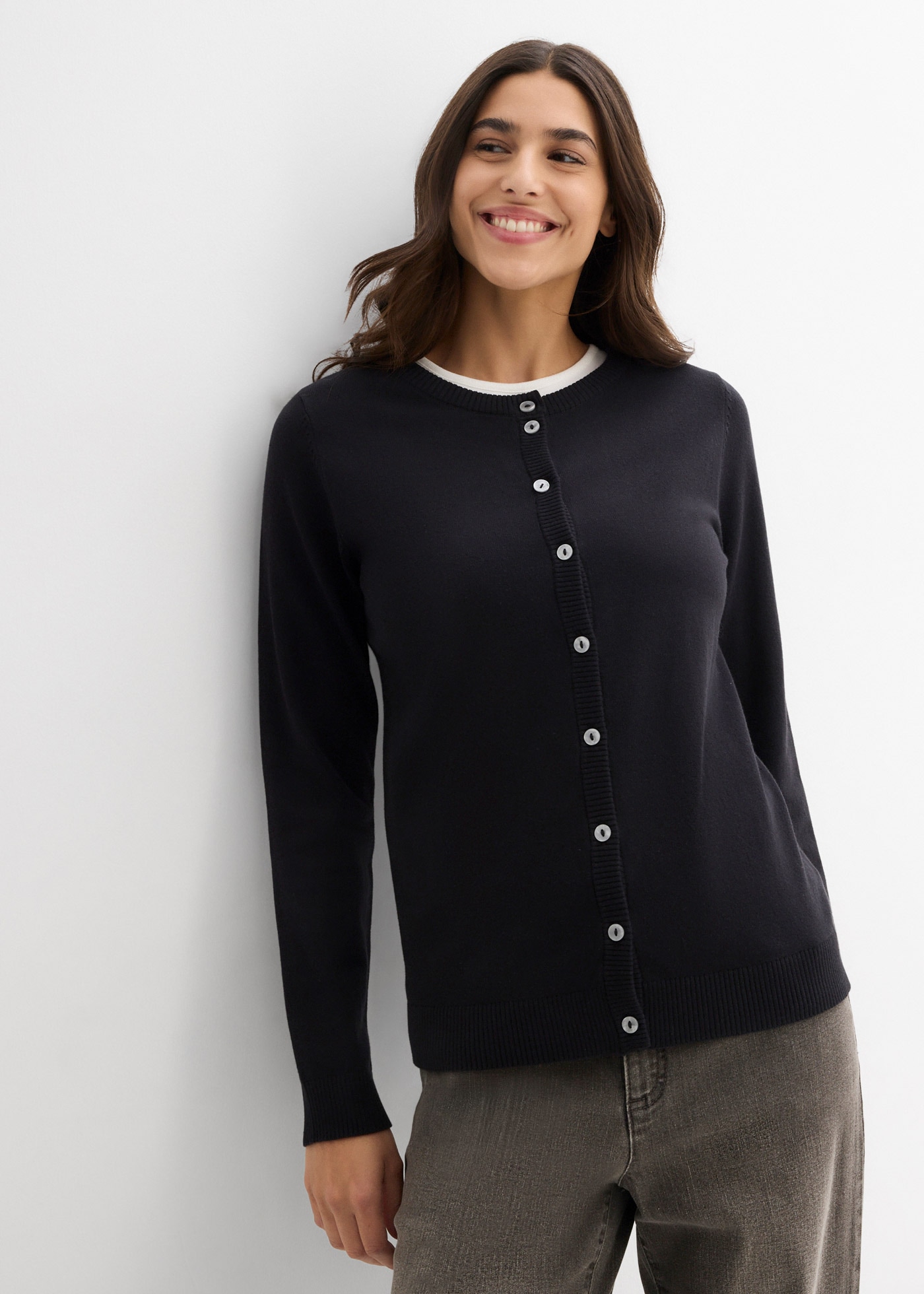 bonprix Strickjacke lockere Passform, hoher Baumwollanteil, mit Knopfleiste günstig online kaufen