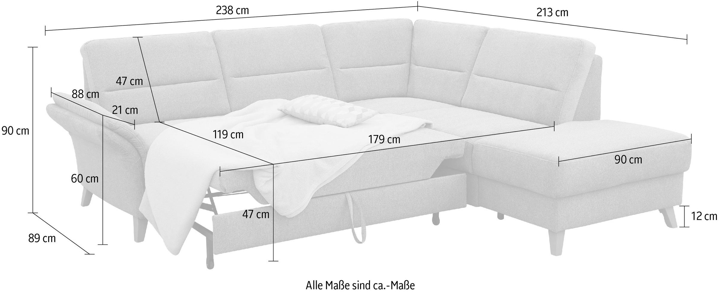 Home affaire Ecksofa »Westerland L-Form«, Federkern-Polsterung, wahlweise mit Bettfunktion, Bettkasten