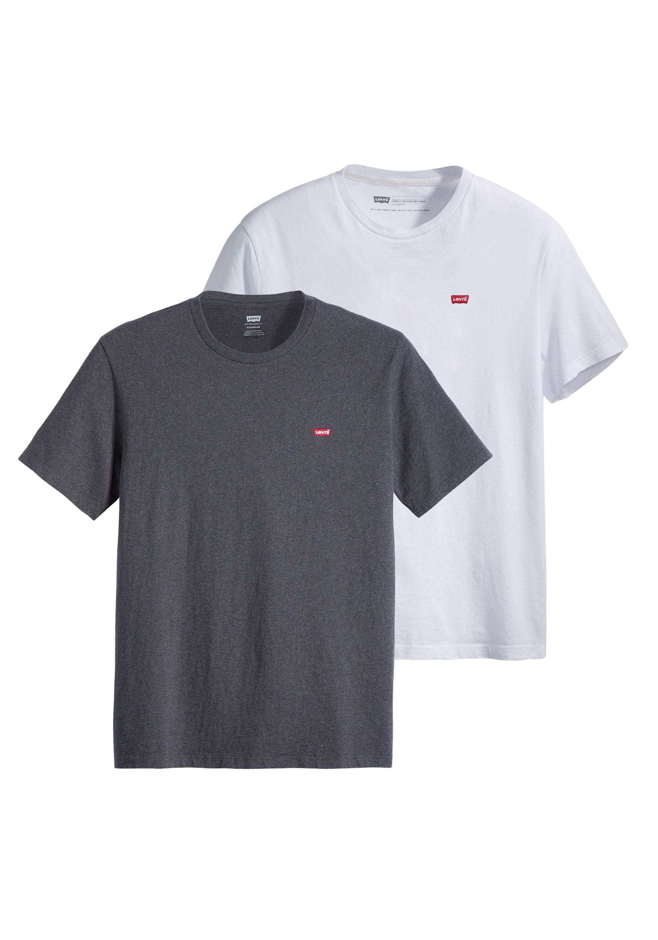 T-Shirt LEVI'S "T-Shirt Original Housemark Tee 2er Pack", Herren, Gr. M, bunt (weiß, dunkelgrau), Obermaterial: 100% Baumwolle CO., Shirts T-Shirt